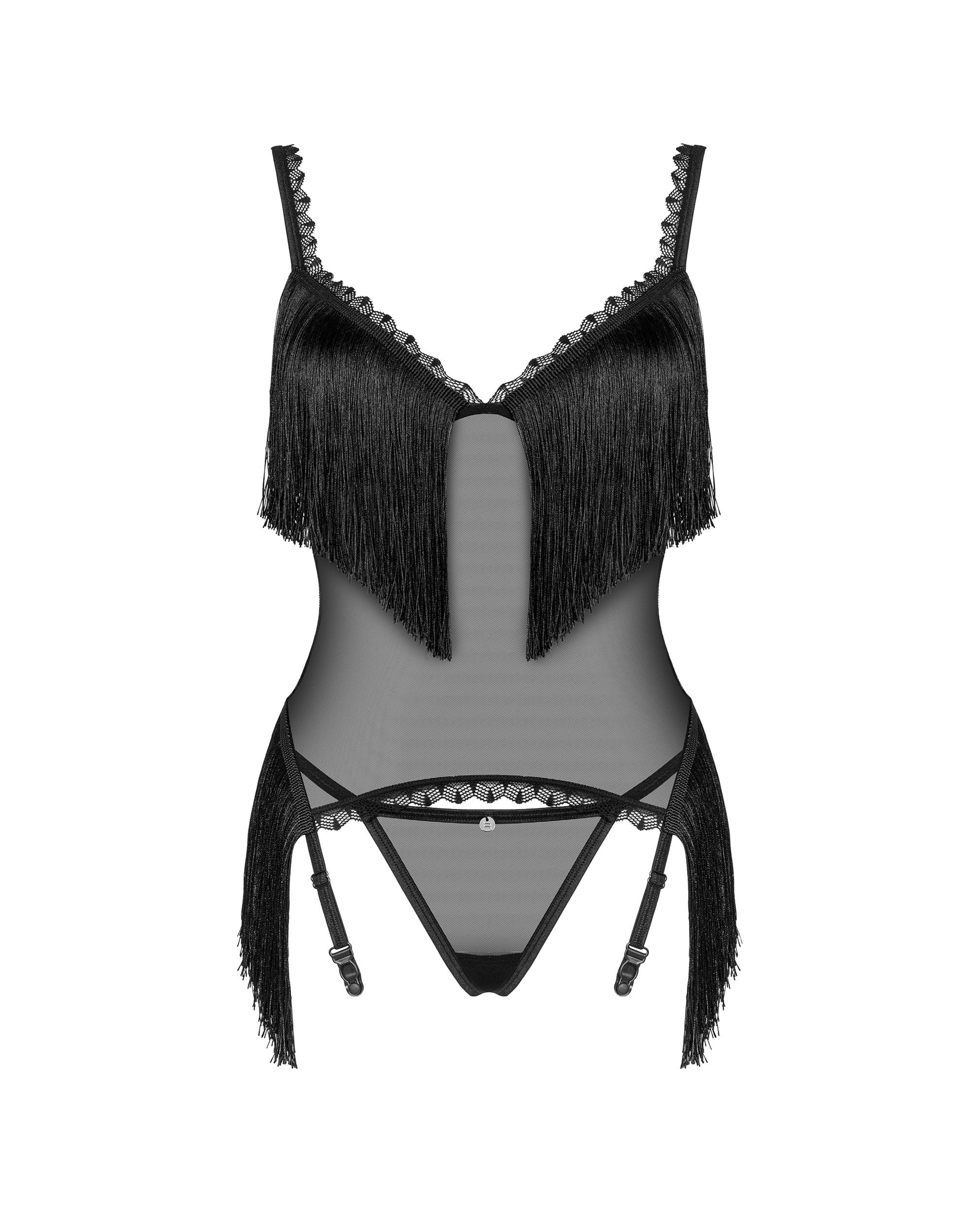 Obsessive Corsage Corsage Sherila schwarz mit Fransen inkl. String (Set)