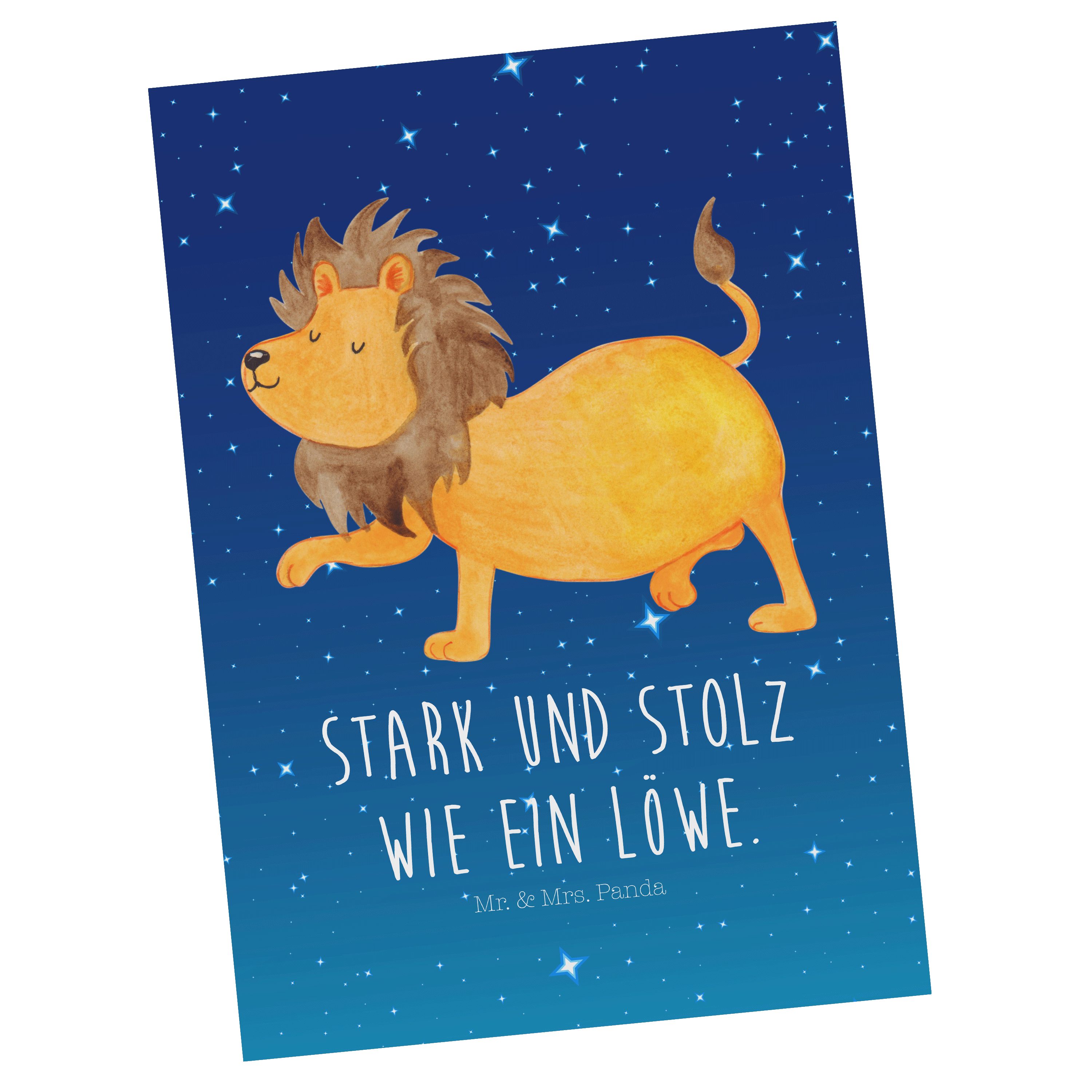 Mr. & Mrs. Panda Postkarte Sternzeichen Löwe - Sternenhimmel Blau - Geschenk, Geschenk August, K