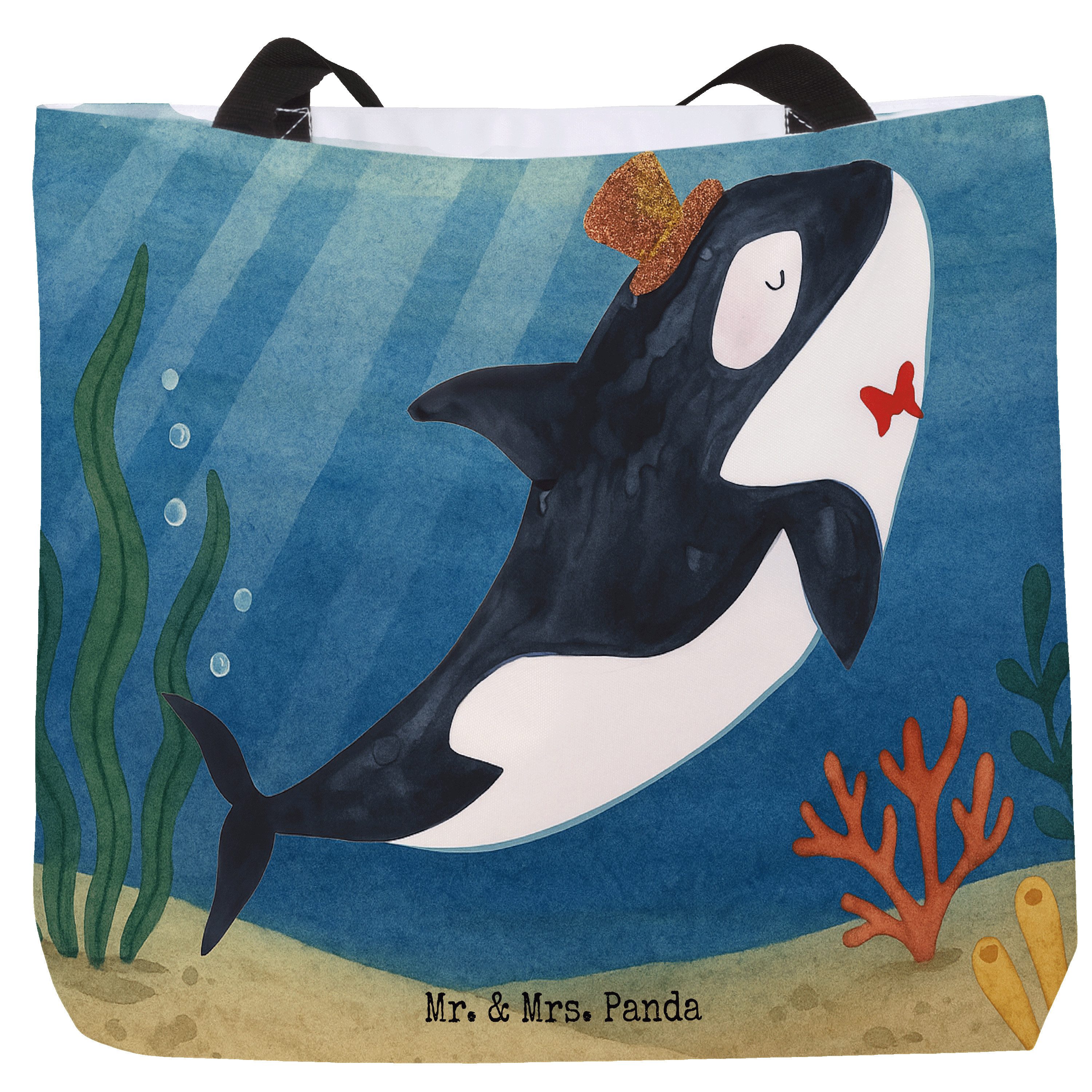 Shopper Orca Zylinder Design, Tote Bag, Weiß, Bag, Reisetasche, Glitzer, Fest