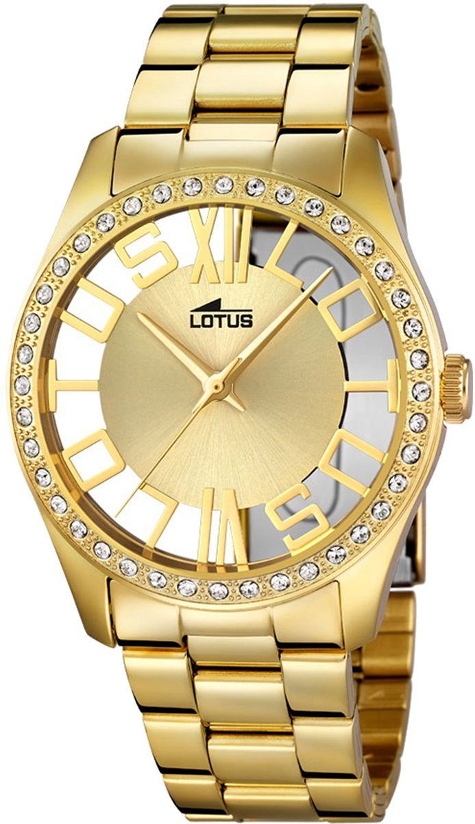 Lotus Quarzuhr Fashion L18127/1, Lotus Armbanduhr gold Damen Edelstahlarmband Uhr rund, Damen