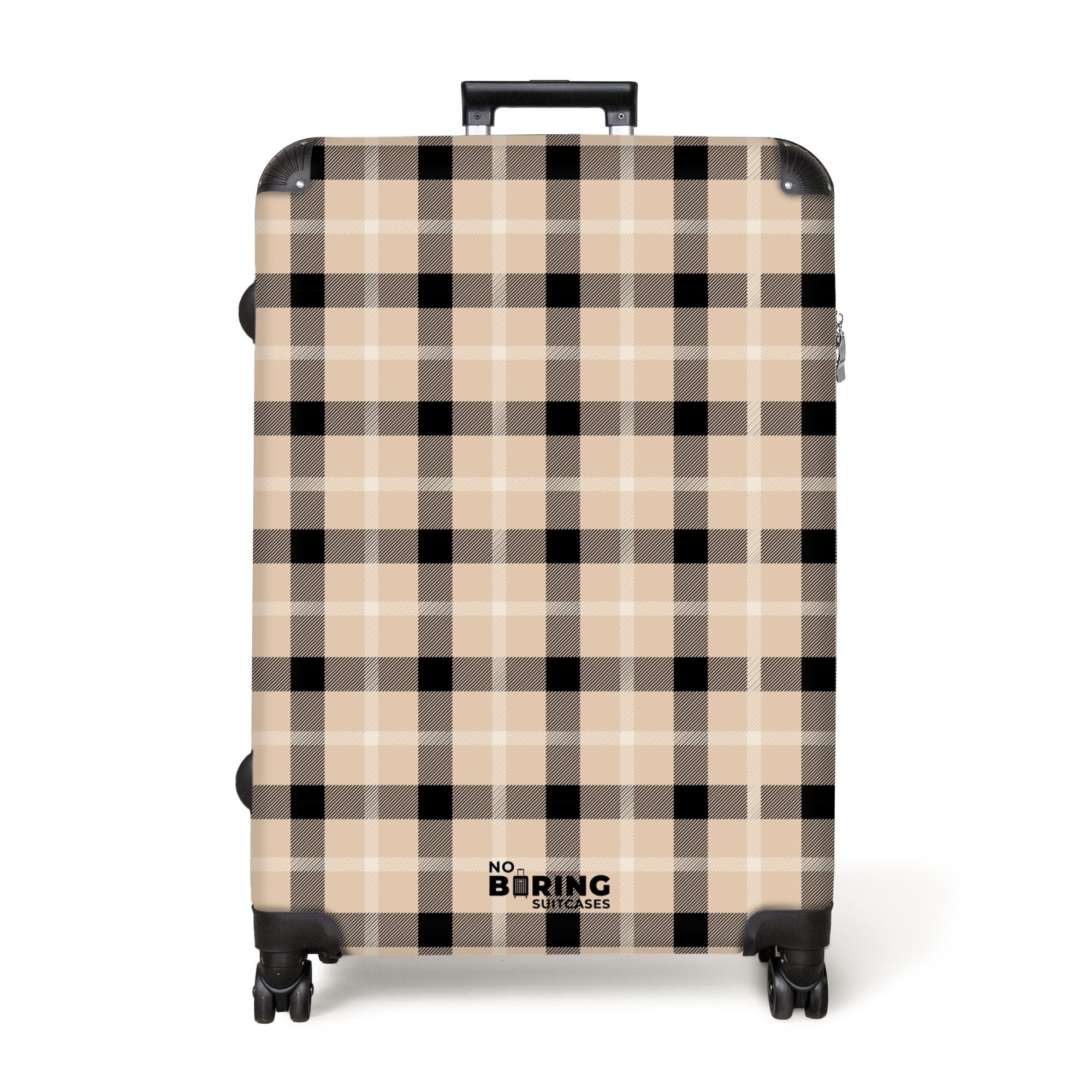 NoBoringSuitcases.com© Hartschalen-Trolley Beige mit schwarzem Karomuster günstig online kaufen