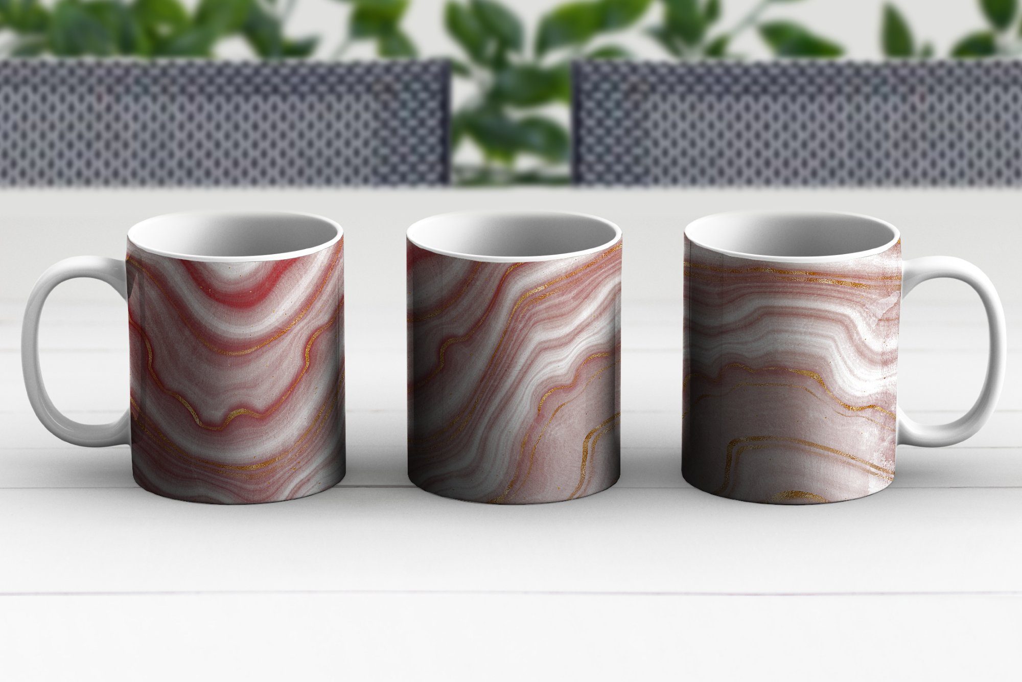 Kaffeetassen, Rot Tasse MuchoWow - Geschenk Marmor Keramik, Teetasse, Teetasse, Rosa, - Becher,