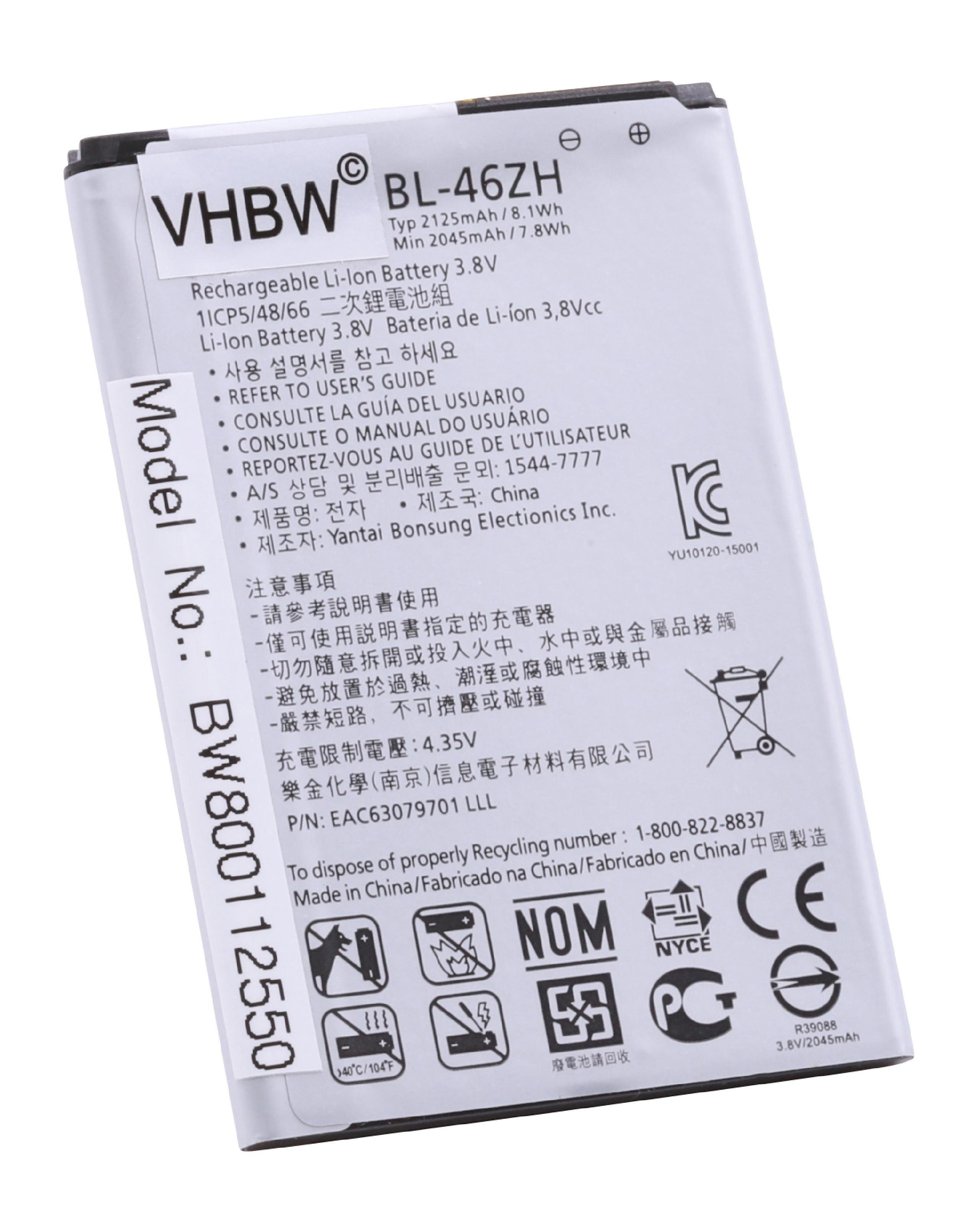 vhbw passend für LG K7 Dual SIM, K7 Dual SIM TD-LTE, K7 HSPA, K7 LTE, K8, Smartphone-Akku 2125 mAh