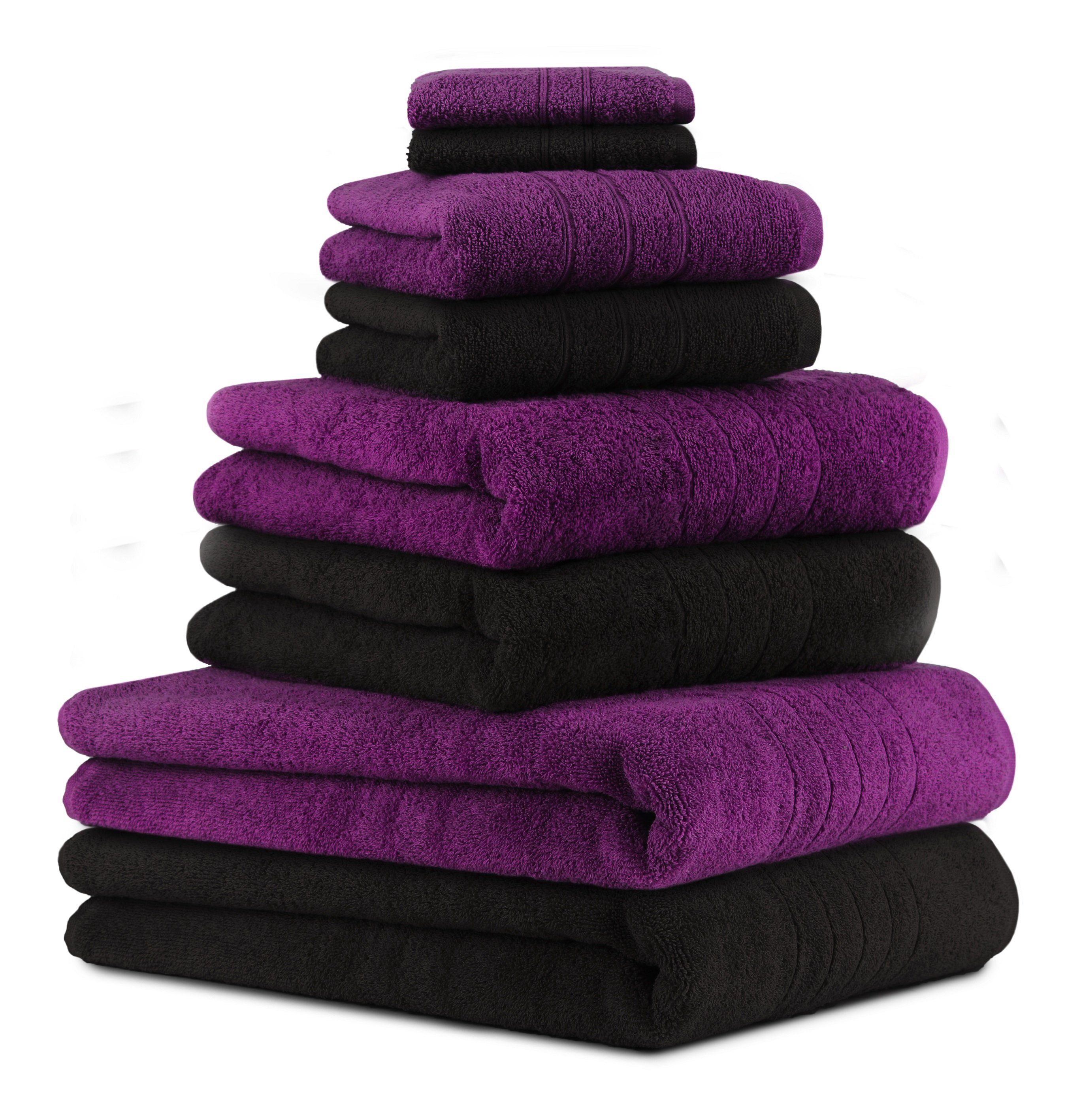 Betz Handtuch Set 8-TLG. Handtuch-Set Deluxe 100% Baumwolle 2 Badetücher 2 Duschtücher 2 Handtücher 2 Seiftücher Farbe Pflaume und schwarz, 100% Baumwolle, (8-tlg)