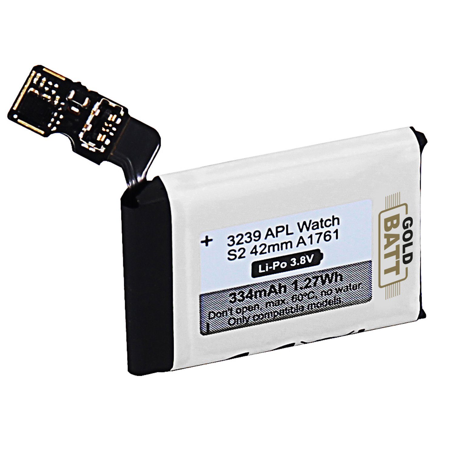 GOLDBATT Akku A1761 kompatibel mit Apple Watch passend für Serie 2 / 42 mm Akku Ersatzakku Akku 334 mAh (3,8 V, 1 St), optimale Passgenauigkeit