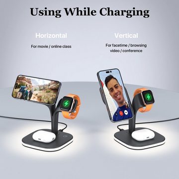Wisam Smartphone-Dockingstation 5 in 1 MagSafe 15W QI Schwarz für Airpods Watch iPhone, Magnetisch