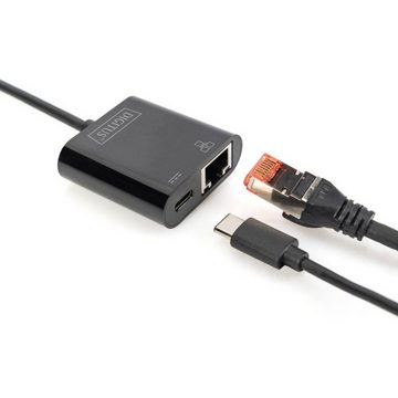 Digitus USB-C®® Gigabit Netzwerkadapter USB-Adapter, inkl. RJ45-Buchse, mit Ladebuchse, mit USB
