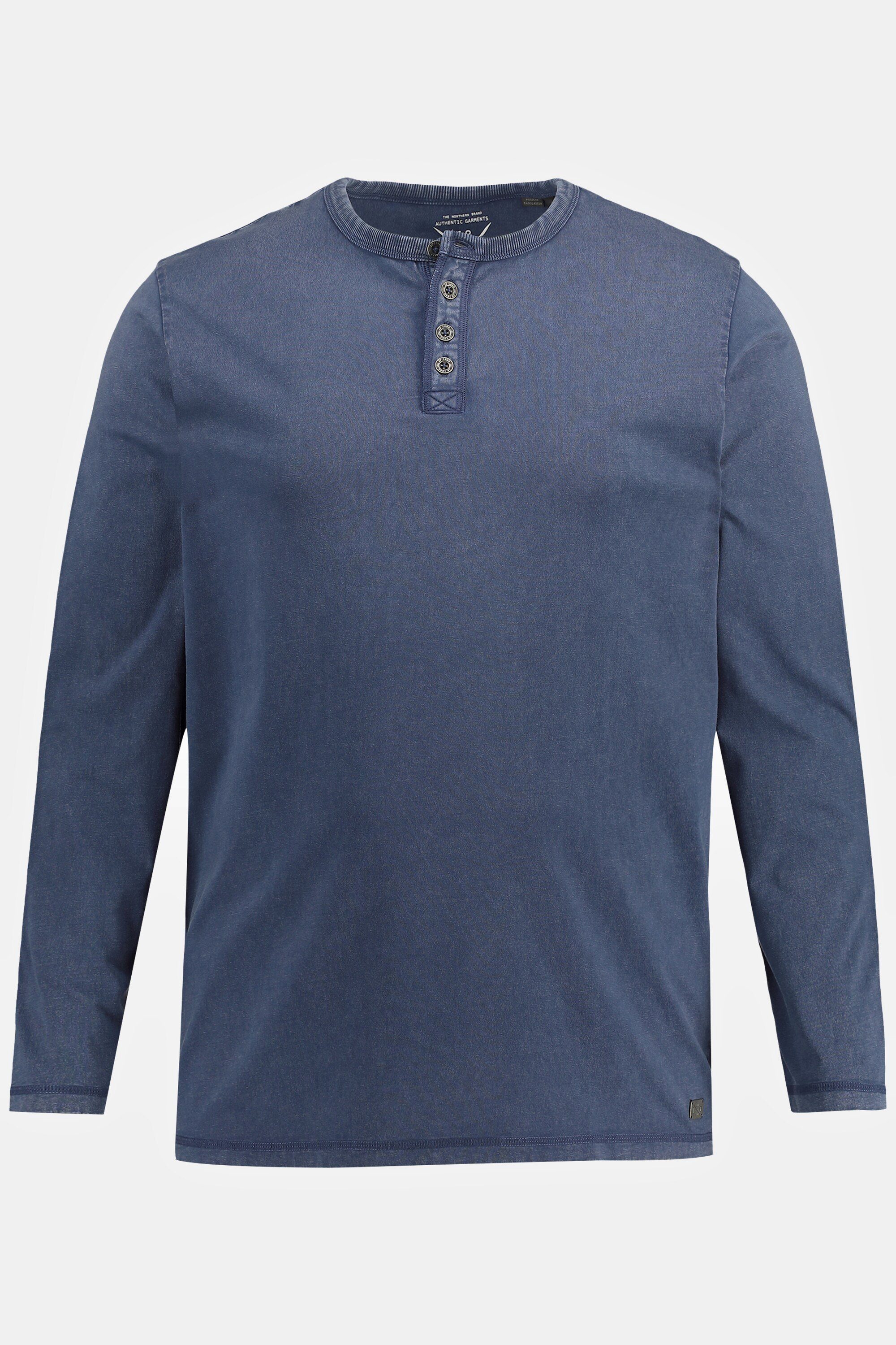 JP1880 T-Shirt Henley Langarm Vintage tiefblau Rundhals Look Knopfleiste