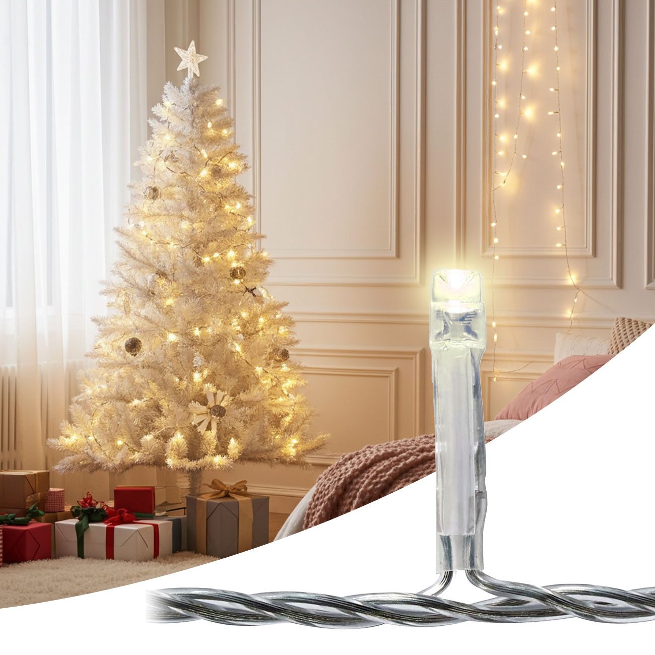 shop'n smile ideoon Lichterkette LED-Lichterkette 1,7m warmweiß: 8 Modi, Timer, Batterie, Innen & Außen, Timerfunktion