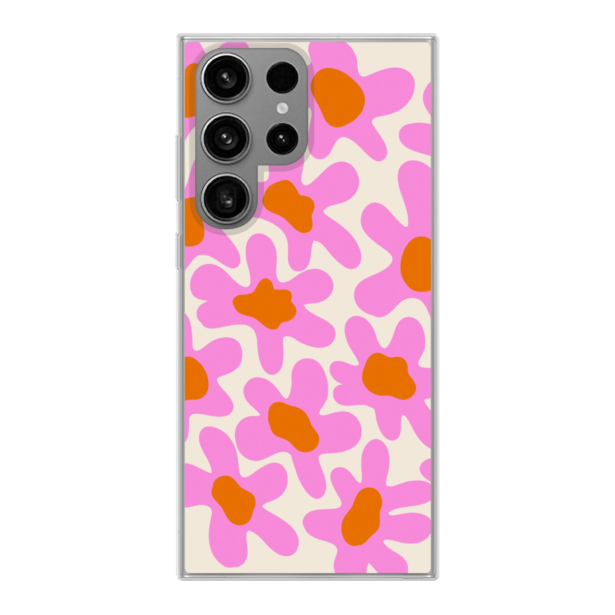 MuchoWow Handyhülle für Samsung Galaxy S23 Ultra Blume - Rosa - Muster