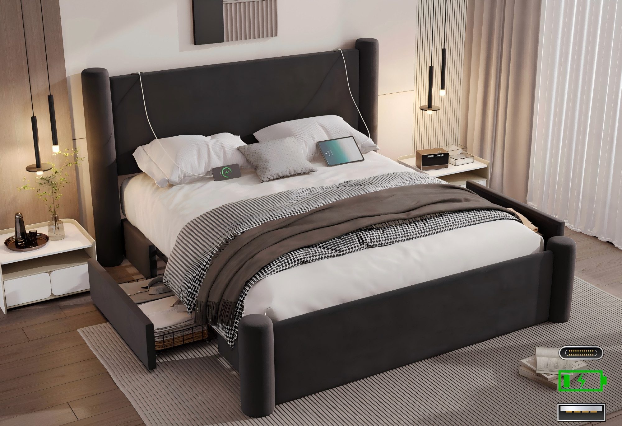 LVHOM Polsterbett 140x200cm/160x200cm Bettgestell, Doppelbett/Straumbett/Fu günstig online kaufen