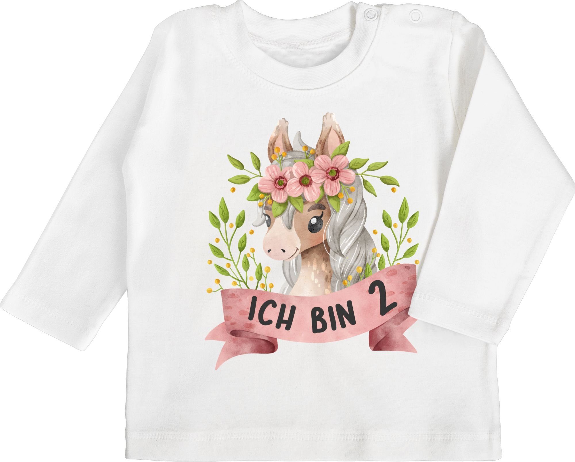 T-Shirt Ich bin zwei mit süßem Pferd mit Blumen