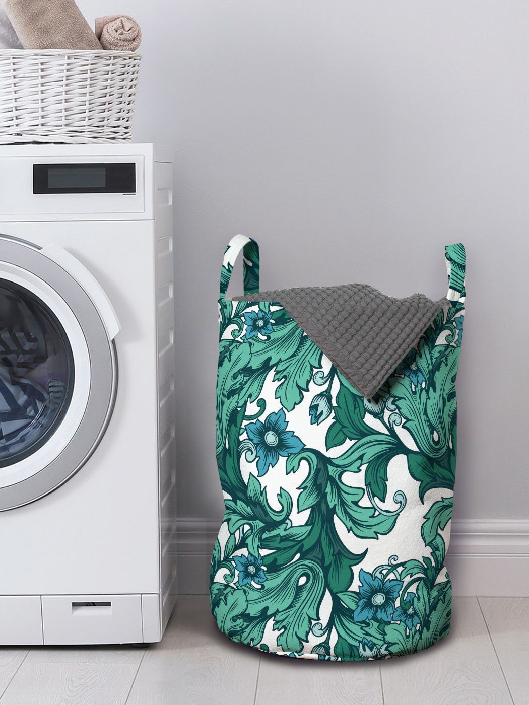 Griffen Art Stil Wäschesäckchen mit Kordelzugverschluss Botanisch Deco Wäschekorb für Waschsalons, Kurvige Abakuhaus Kunst
