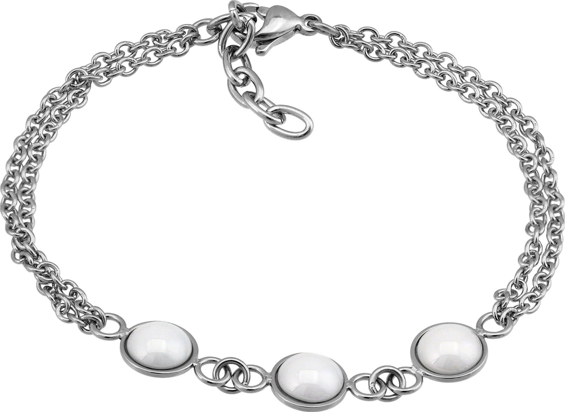 Edelstahlarmband Amello Halbkugel Armband silber weiß