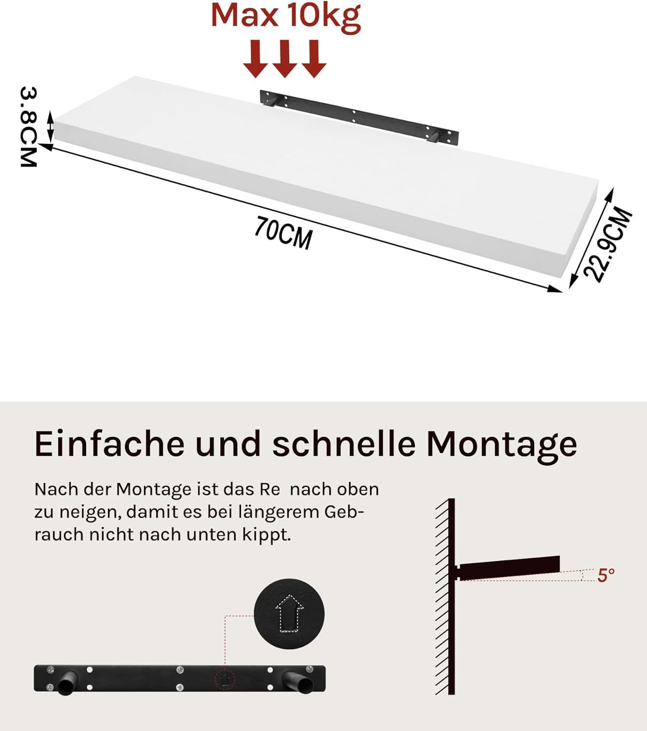Woltu Wandboard, 1-tlg., Wandregal Holz Schweberegal Regal für Bücher