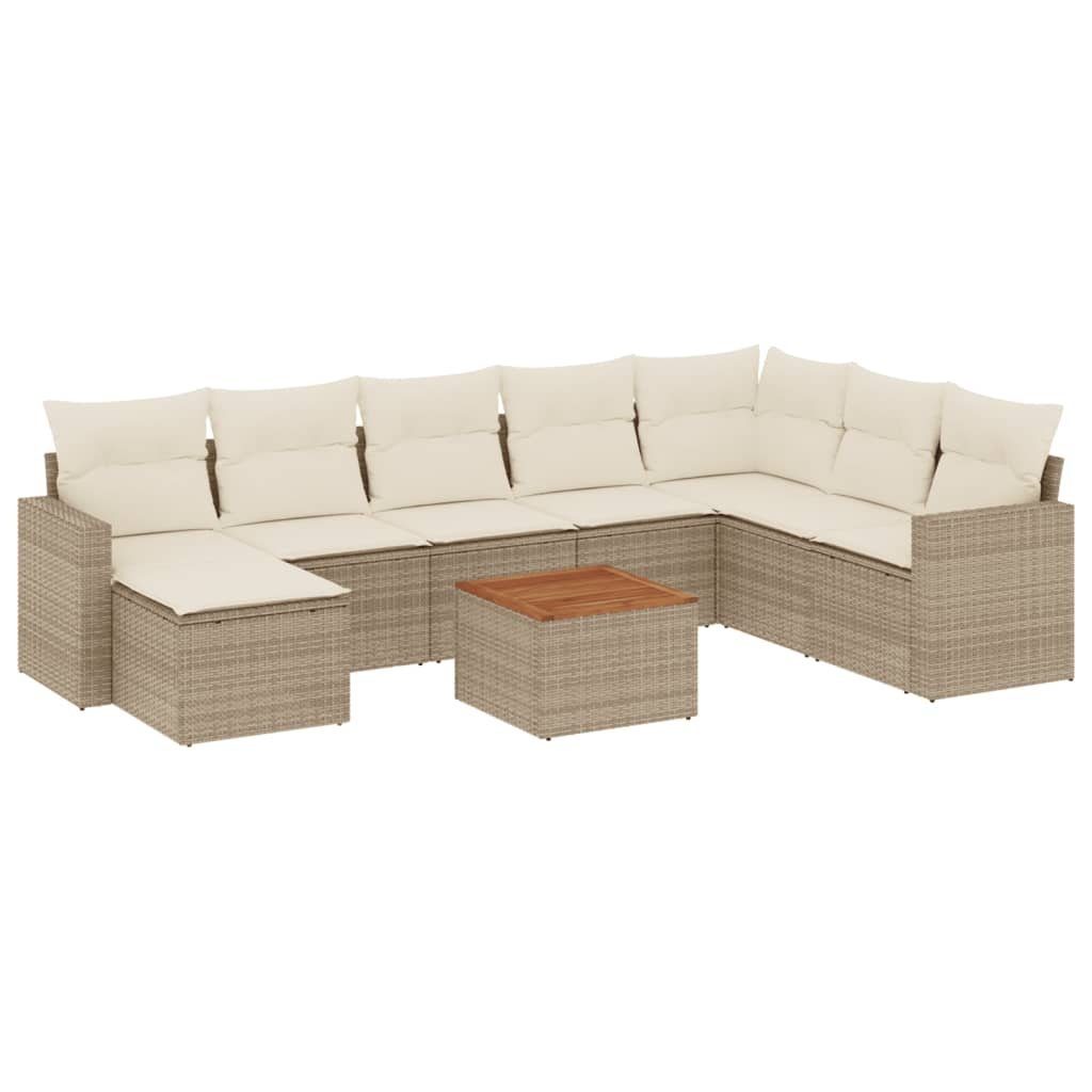 Sofaelement 9-tlg. Garten-Sofagarnitur mit Kissen Beige Poly Rattan