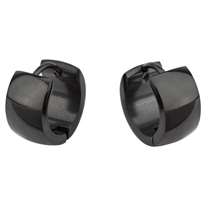 BUNGSA Creolen-Set Creolen breit glänzend Schwarz aus Edelstahl Unisex (1 Paar (2 Stück) 2-tlg) Ohrschmuck Ohrringe