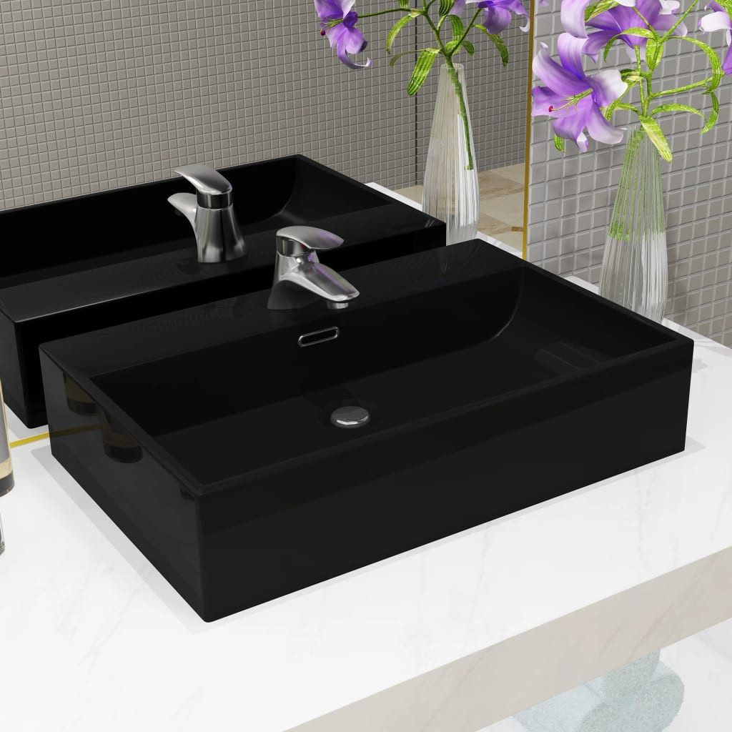 vidaXL Waschbecken 605 x 425 x 145 cm Waschbecken Badezimmer Aufsatzwaschbecken mit Hahnl