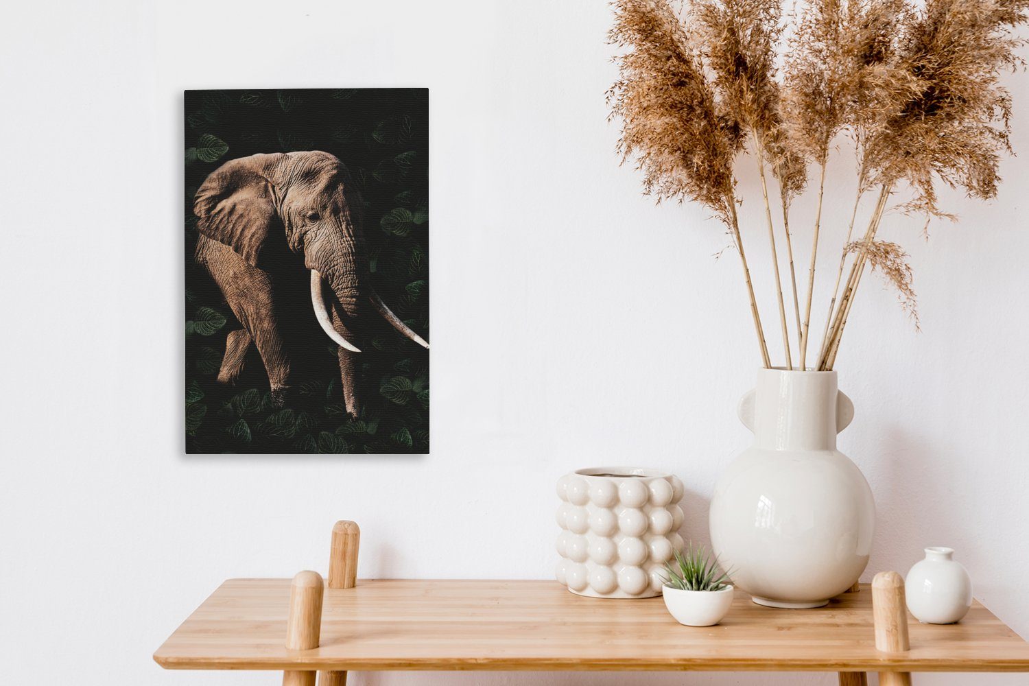 OneMillionCanvasses® Leinwandbild Elefant - Dschungel inkl. St), Zackenaufhänger, (1 Leinwandbild fertig - cm bespannt 20x30 Schwarz, Gemälde