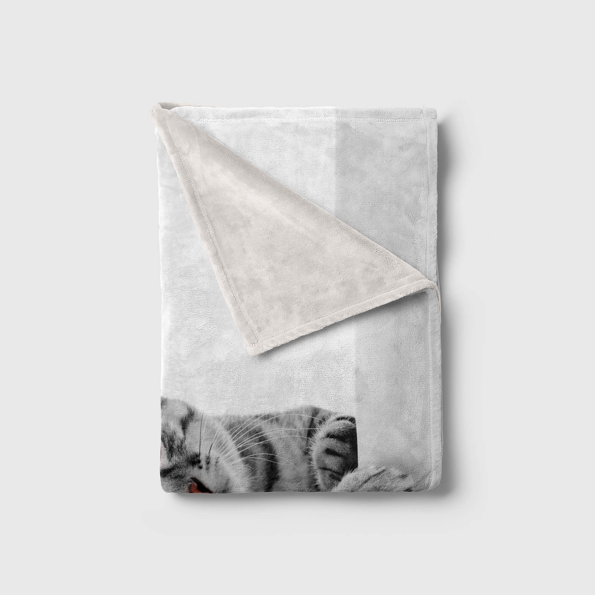Art Handtuch Handtuch mit Tiermotiv Baumwolle-Polyester-Mix süße Katze, Sinus Handtücher Kuscheldecke Strandhandtuch (1-St), Saunatuch
