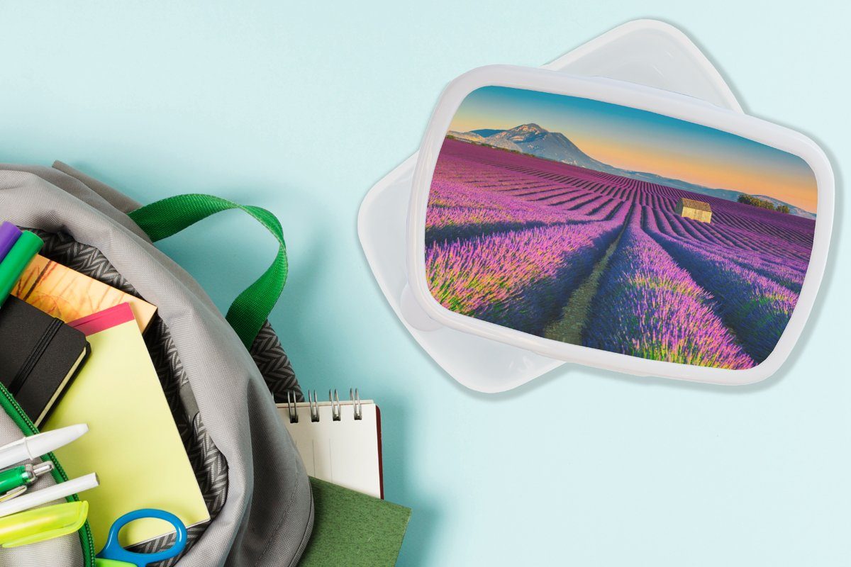 MuchoWow Lunchbox Lavendel - Berg weiß Blumen, Brotdose, (2-tlg), Mädchen für und - Jungs für und Erwachsene, Kinder Brotbox Kunststoff