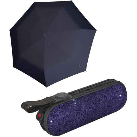Knirps® Taschenregenschirm X1 mini Damen-Schirm Glam navy im Glitzer-Etui, mit Befestigungsmöglichkeit durch die Schlaufe