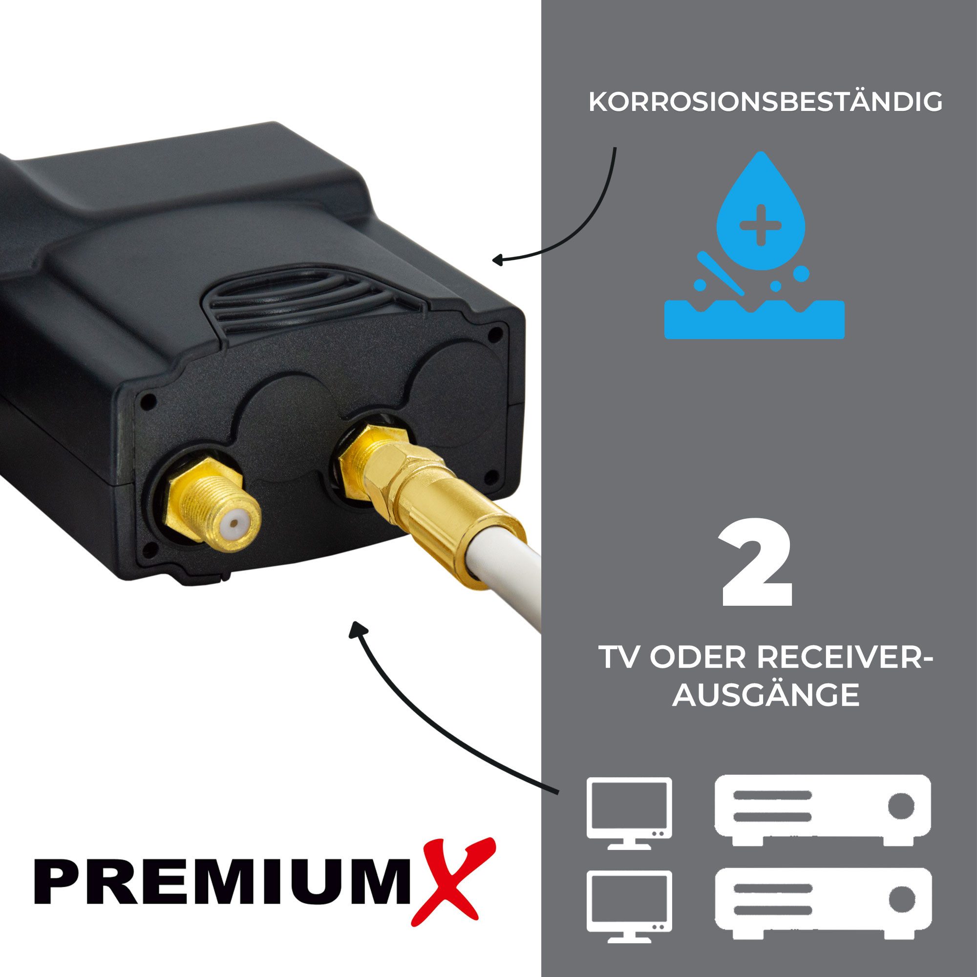 PremiumX Deluxe Twin LNB PLL SAT für 2 Teilnehmer DVB-S2 HD UHD 4K Monoblock-LNB