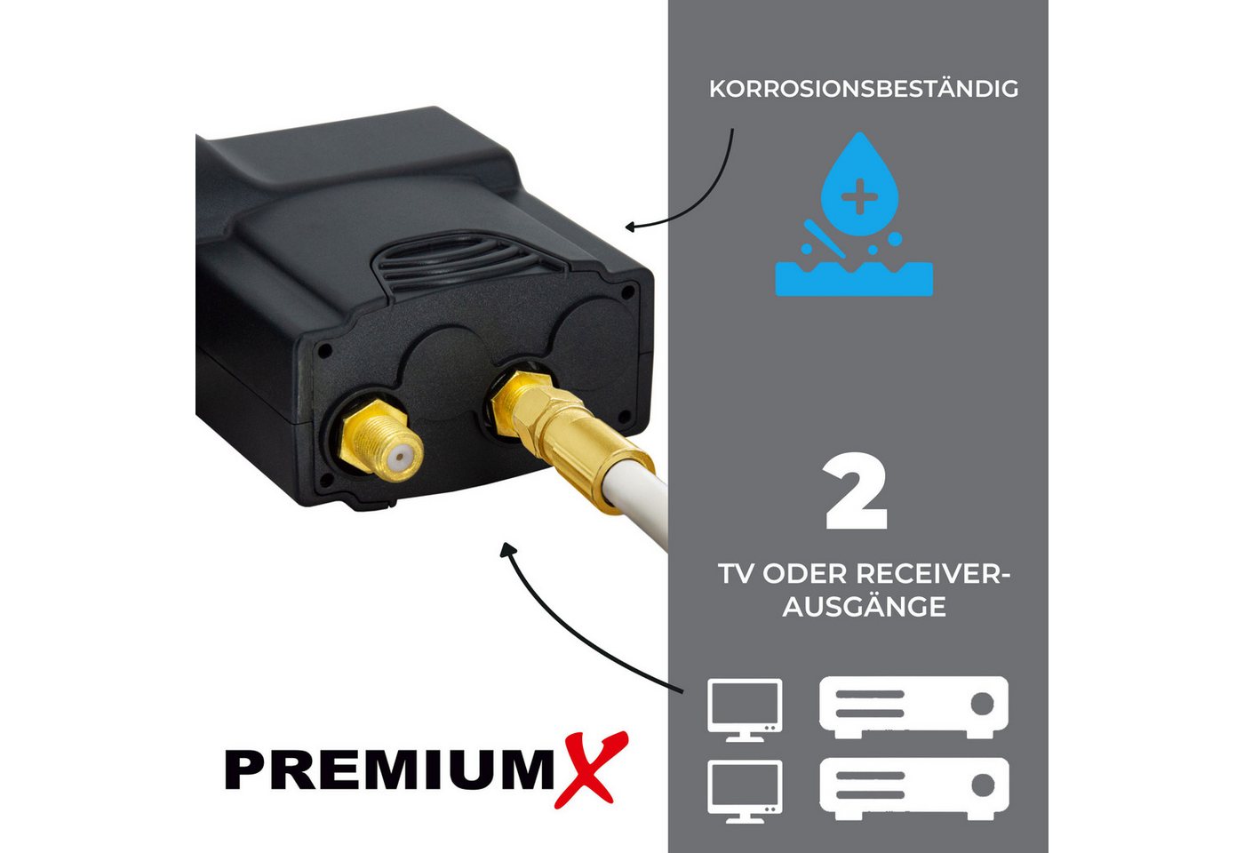 Thumbnail - PremiumX Deluxe Twin LNB PLL SAT für 2 Teilnehmer DVB-S2 HD UHD 4K Monoblock-LNB