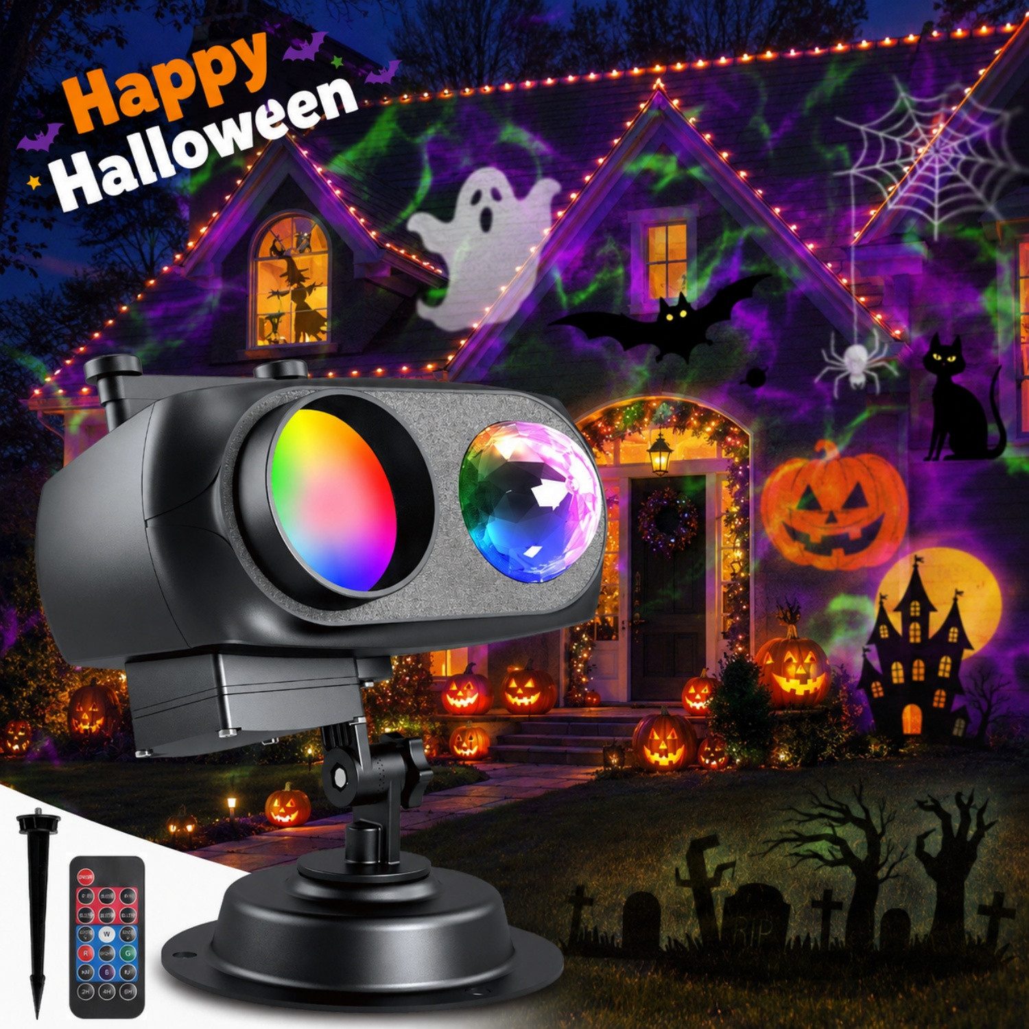 ANYSUN Projektionslampe LED Dekolicht Projektionslicht Halloween Weihnachten Außen Deko, LED fest integriert, 2 in 1 Ozeanwelle Schneeflocke Urlaub Projektor Wasserdicht