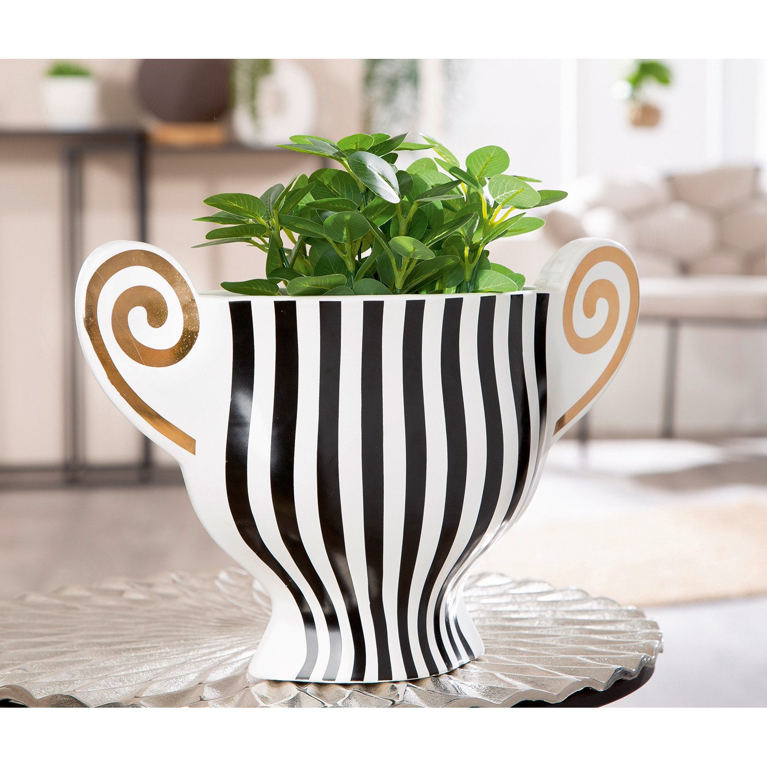 GILDE Dekovase ANPHORA Vase - weiß - Keramik - Höhe 22,5cm x Breite 33cm - Blumenvase (1x Vase, Blumenbehälter - Blumengefäß), Blumenvase - Vasen - Tischdeko - Deko