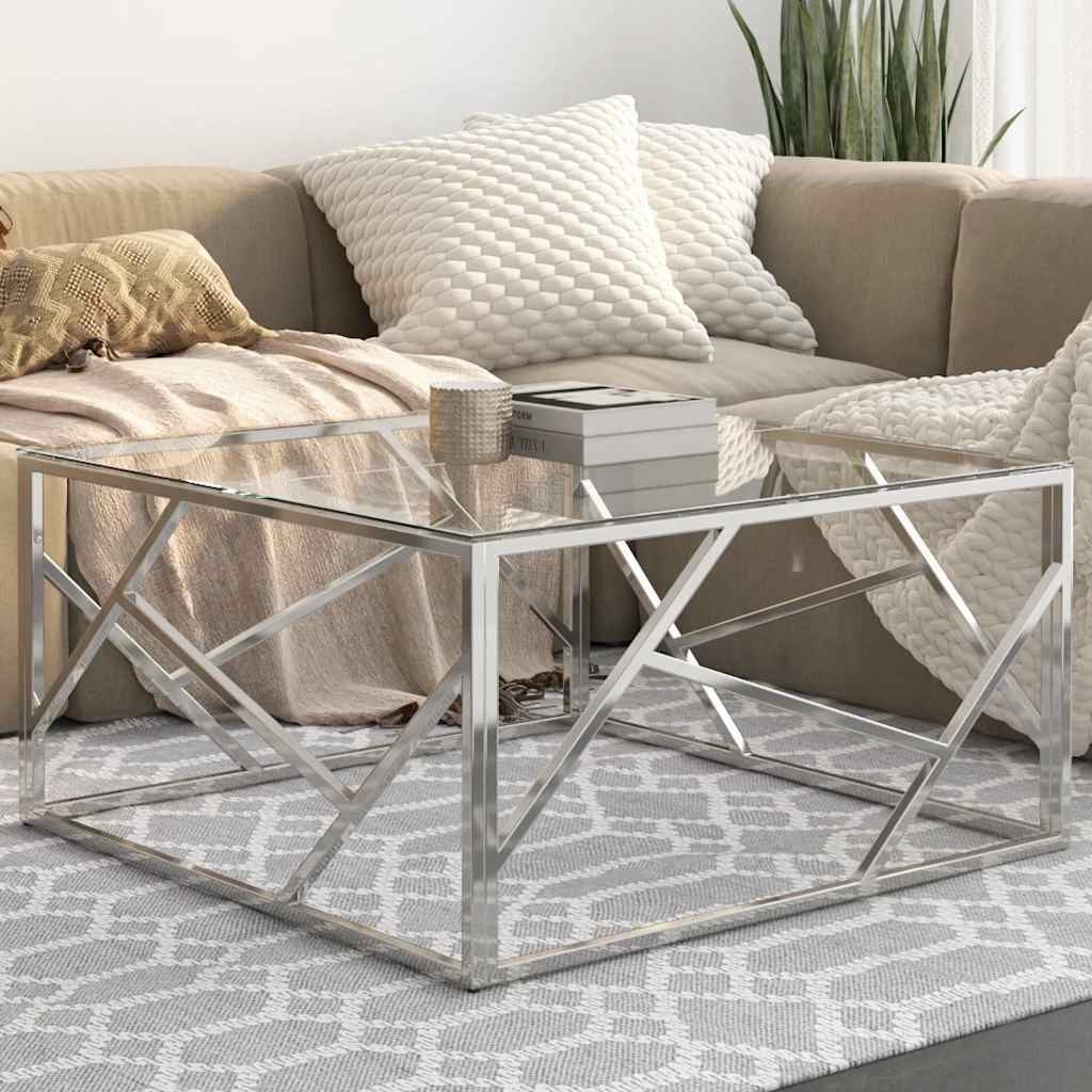 vidaXL Couchtisch Couchtisch Silbern Edelstahl und Hartglas (1-St)
