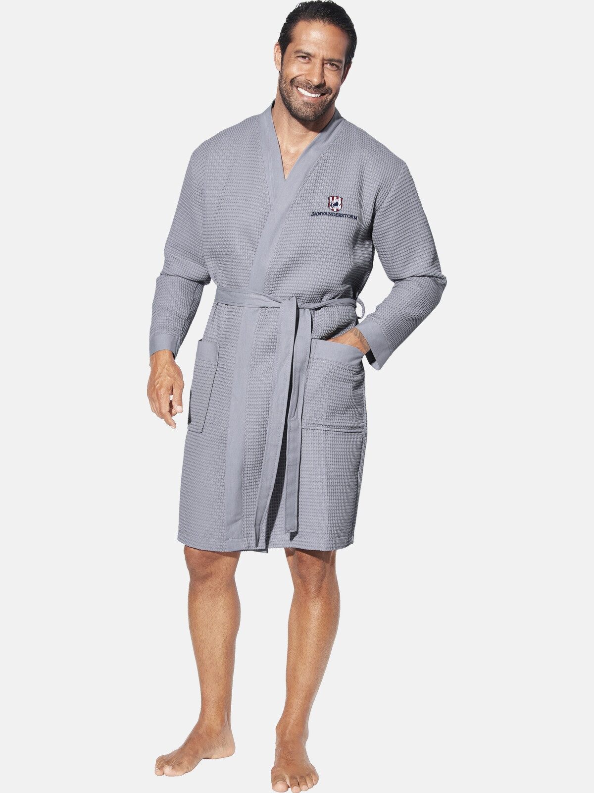 Jan Vanderstorm Bademantel ARETTI, Langform, Baumwolle, -, in moderner Waff günstig online kaufen