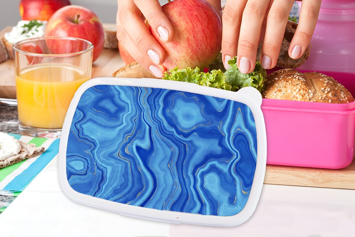 MuchoWow Lunchbox Marmor - Gold Mädchen, für Kunststoff, - Brotdose Brotbox Himmel, Kunststoff rosa Snackbox, (2-tlg), Erwachsene, Kinder