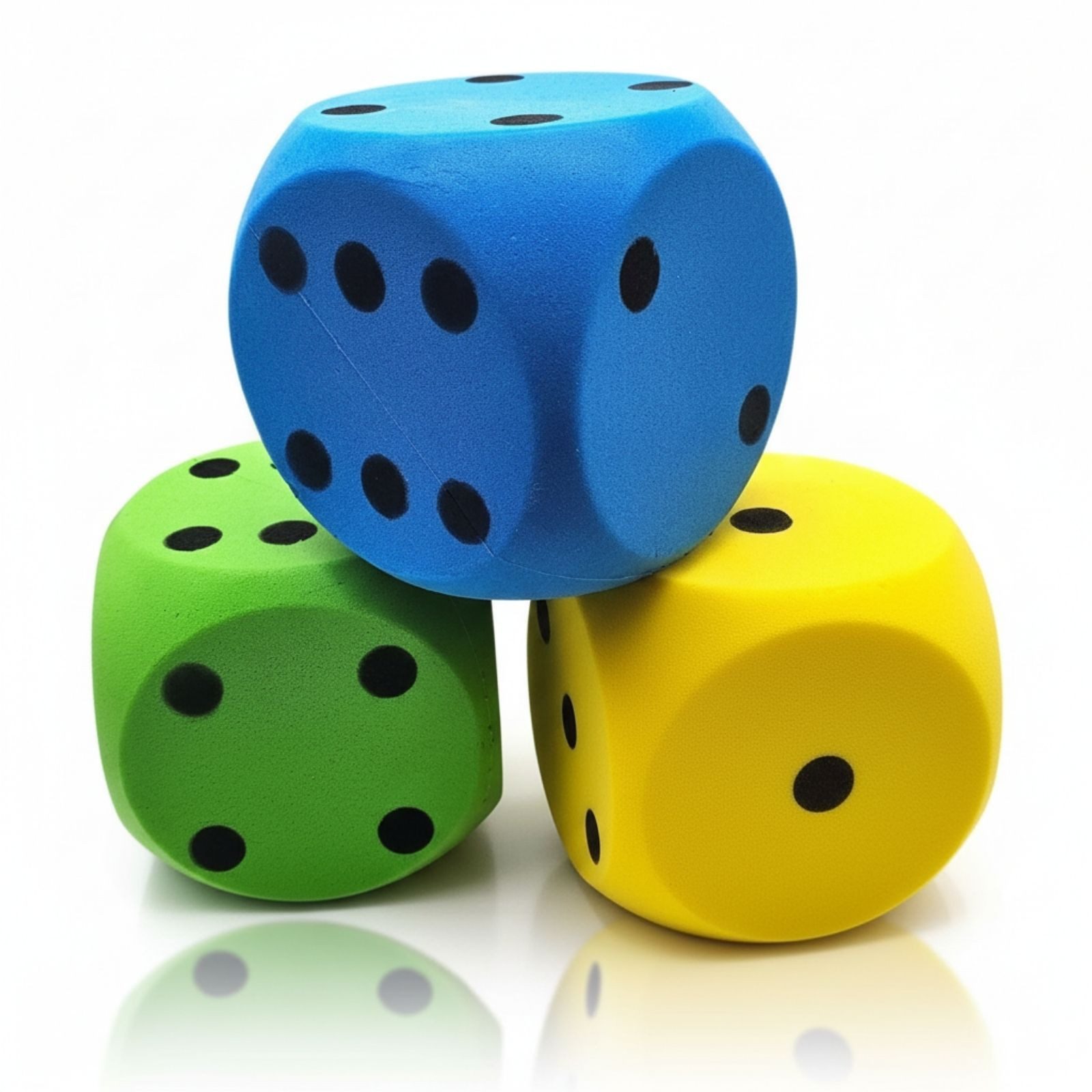 alldoro Softball XXL Schaumstoff-Würfel 3er Set, 15cm, Augenwürfel extra weich und groß, Spielwürfel für Kinder ab 3 Jahren, in gelb, grün und blau