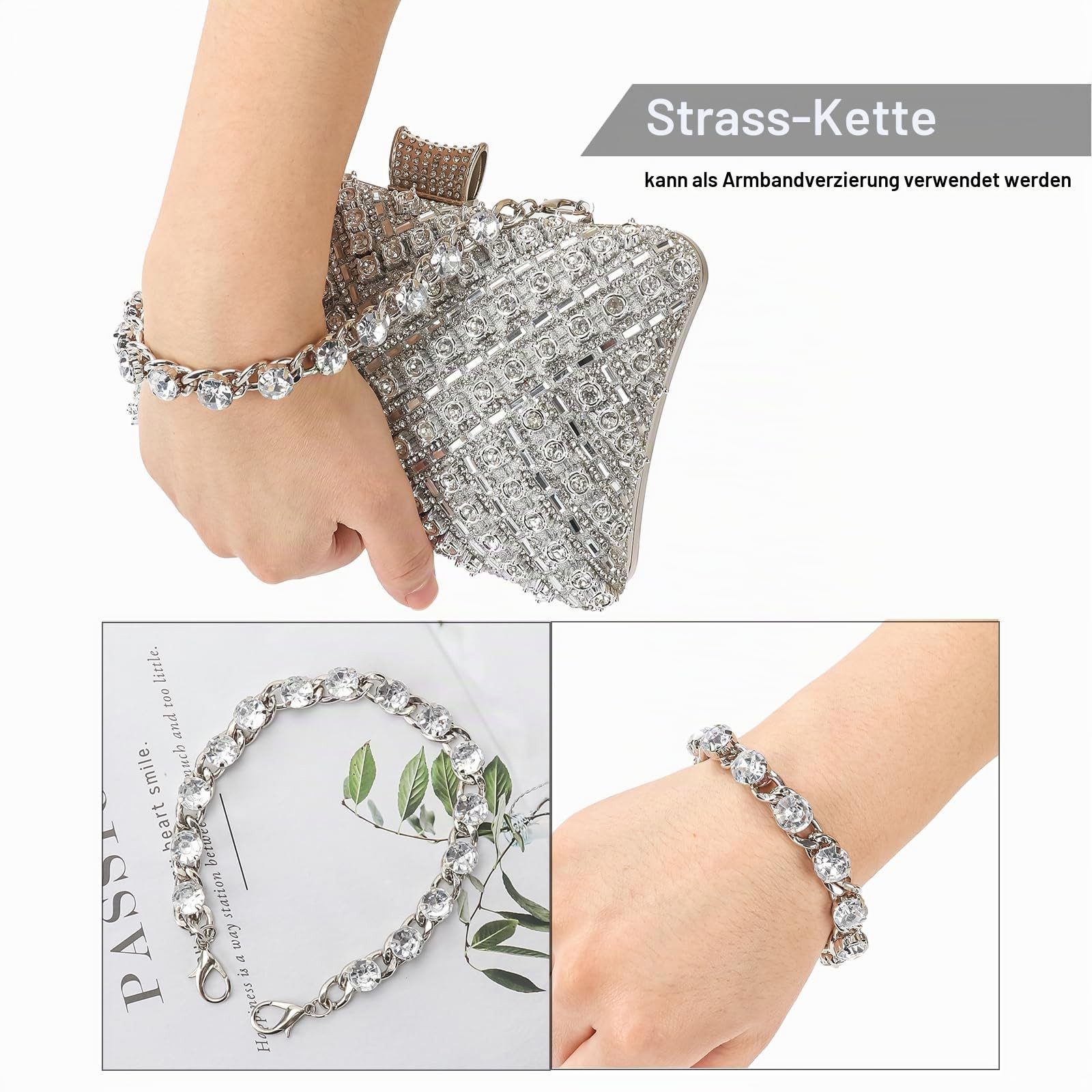 nsihing Clutch Kettentasche, Clutch Damen, Glitzernde Kleine Abendhandtasche, Elegante Tasche Schultertasche für Hochzeit, Party und Ball