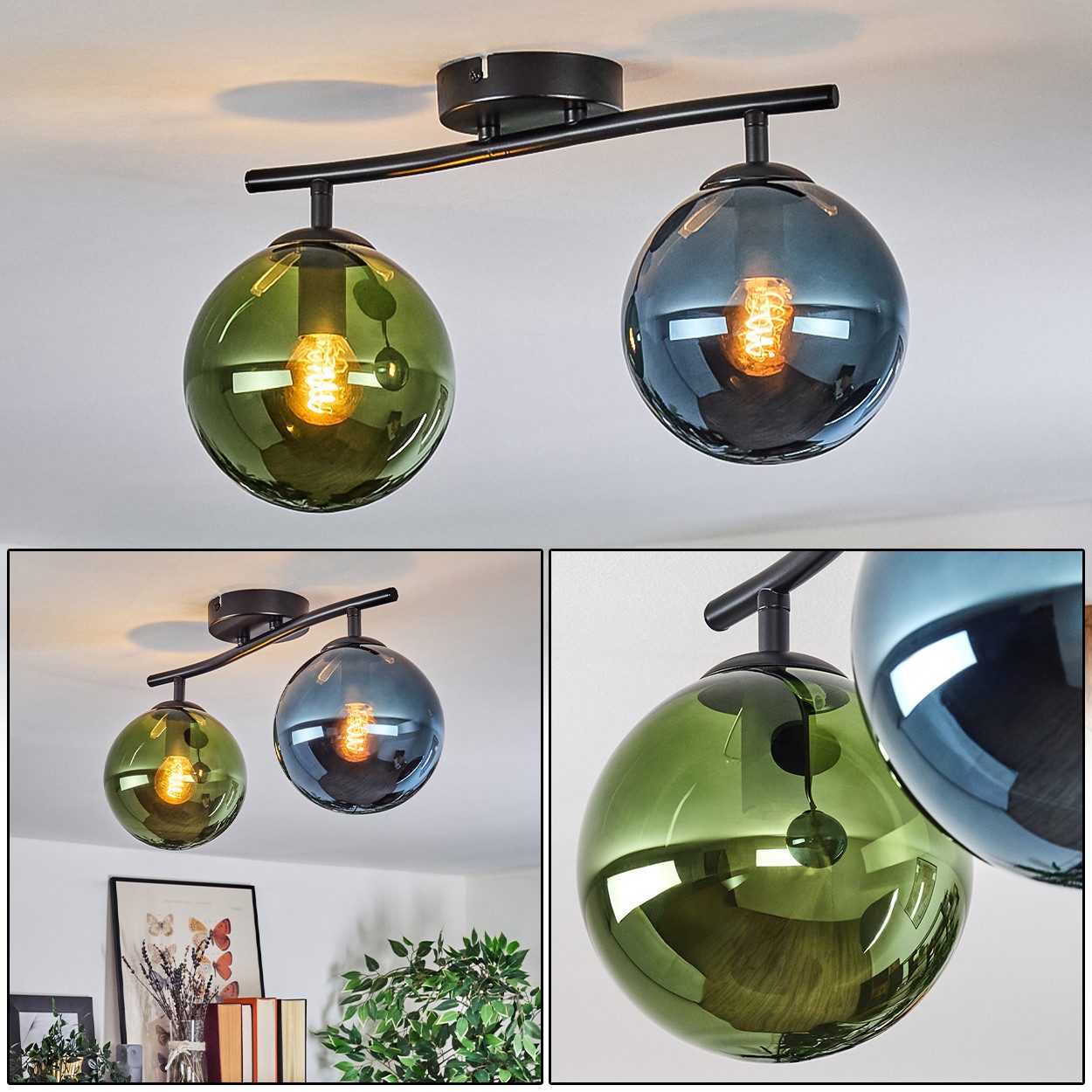 hofstein Deckenleuchte Deckenlampe aus Metall/Glas in Schwarz/Blau/Grün, oh günstig online kaufen