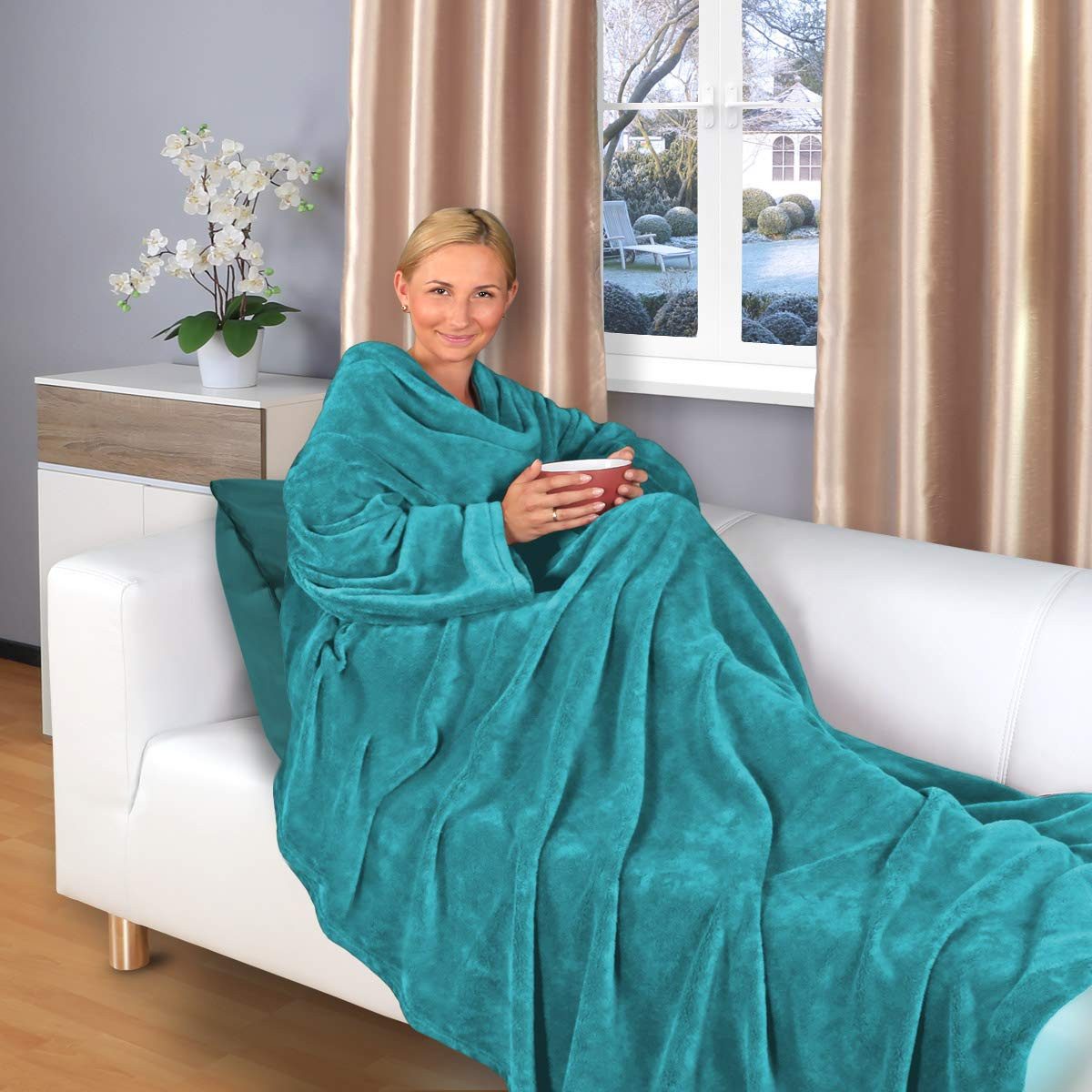 Wohndecke flauschige, tragbare Kuscheldecke mit Ärmeln günstig online kaufen