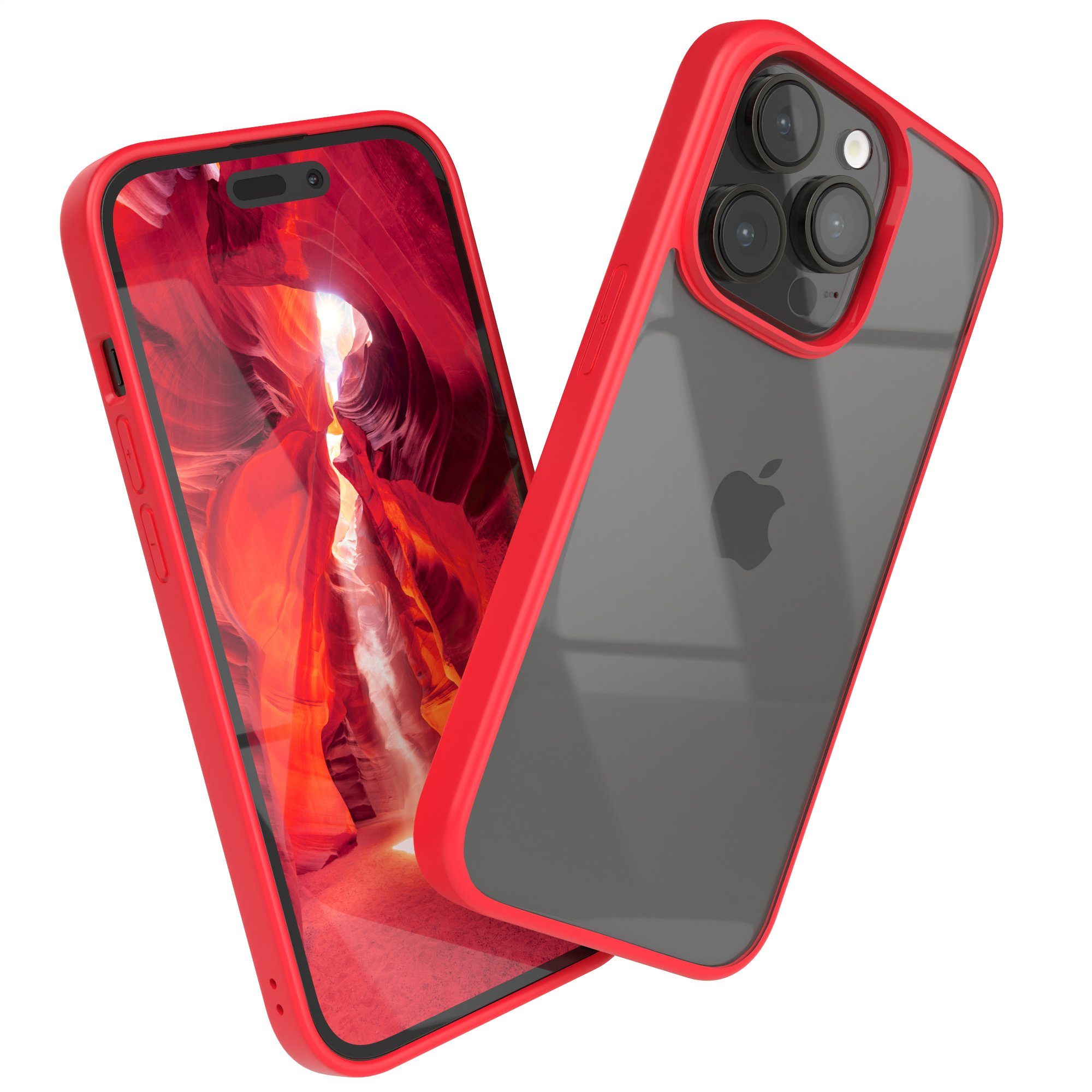 EAZY CASE Handyhülle Bumper Case für Apple iPhone 14 Pro 6,1 Zoll, Hülle Transparent Backcover kratzfest Slim Cover Durchsichtig Rot