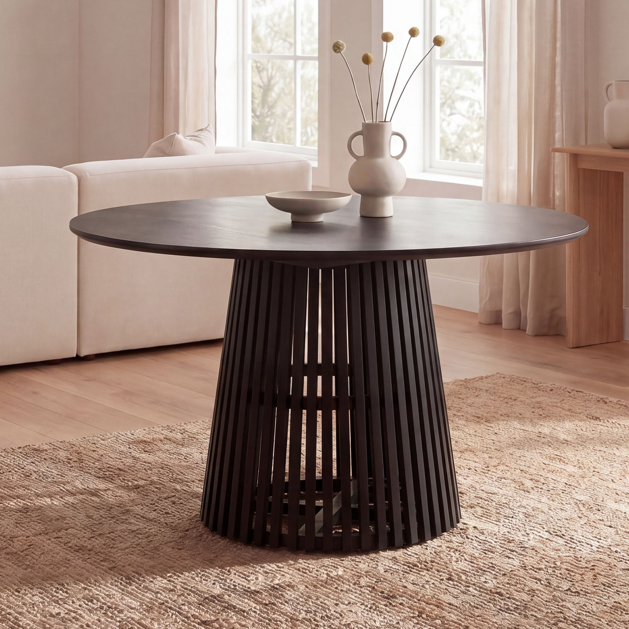 FINEBUY Esstisch FB98620 rund Ø 120 Massivholz Schwarz Esszimmertisch Design Tisch (120x120x77 cm Mango Massivholz Schwarz Rund), Esszimmertisch Klein, Holztisch Esszimmer Modern