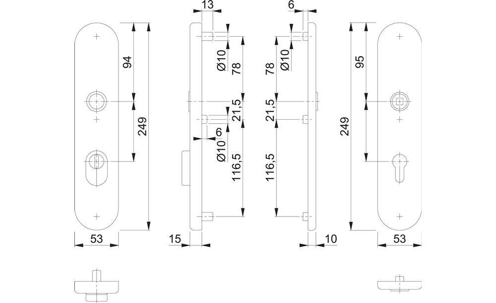 matt mm PZ 92 E3332ZA/3310 Langschildpaar Türbeschlag HOPPE F69