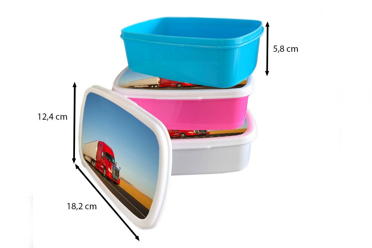 MuchoWow Lunchbox Rot Erwachsene, und Jungs Kunststoff, gefärbter Brotdose, Brotbox (2-tlg), für weiß und Kinder für Mädchen Lastkraftwagen