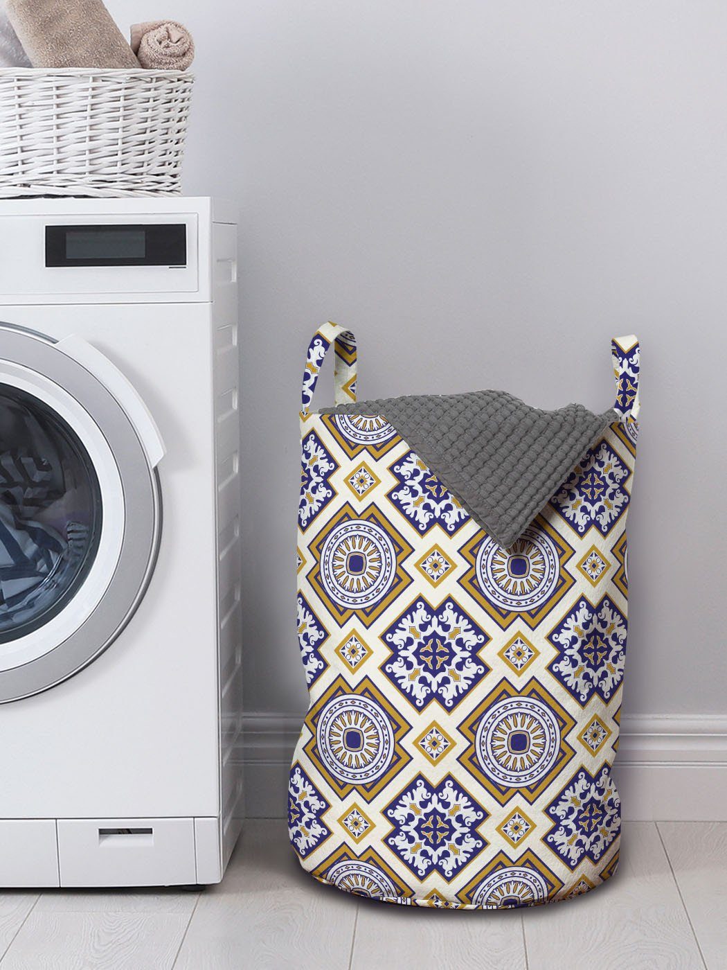 Waschsalons, Victorian für Kordelzugverschluss Jahrgang Griffen mit Geometric Wäschesäckchen Wäschekorb Abakuhaus