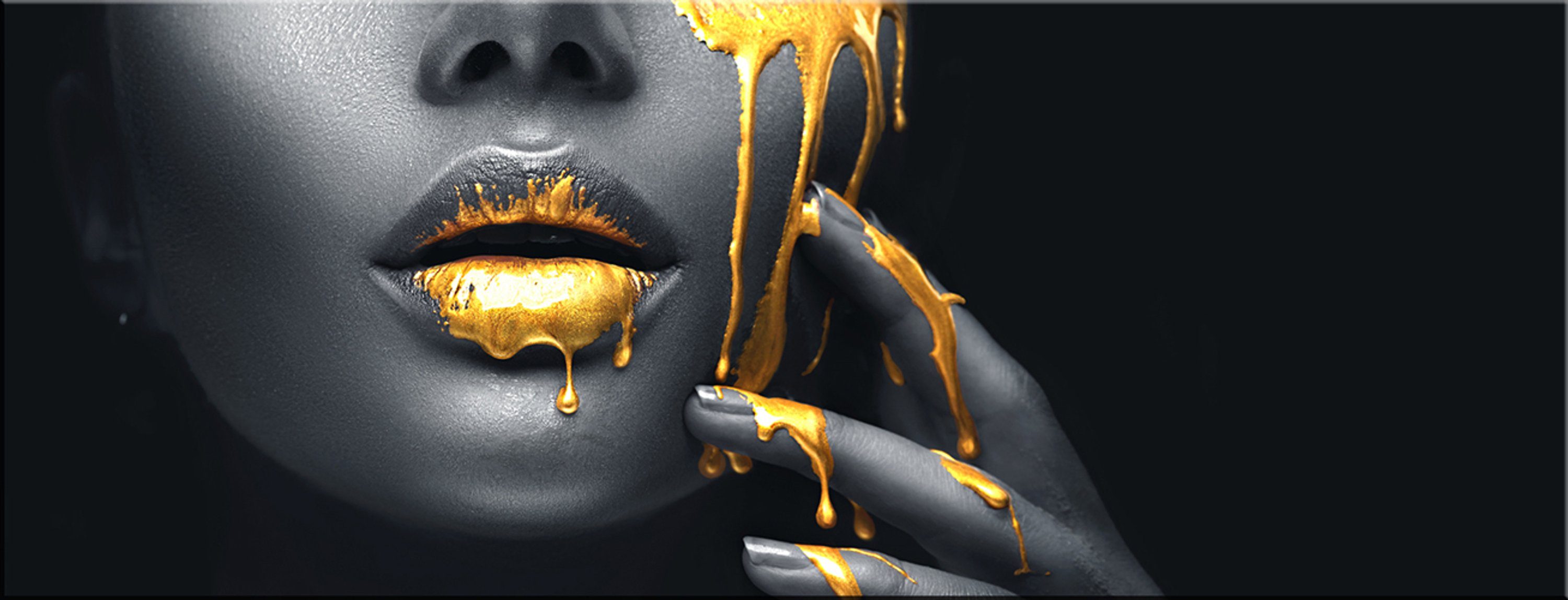 Bild gold, Glasbild gold artissimo aus Glasbild Lippen Wohnzimmer Frau Erotik: Glas sexy Fashion Lippen 80x30cm
