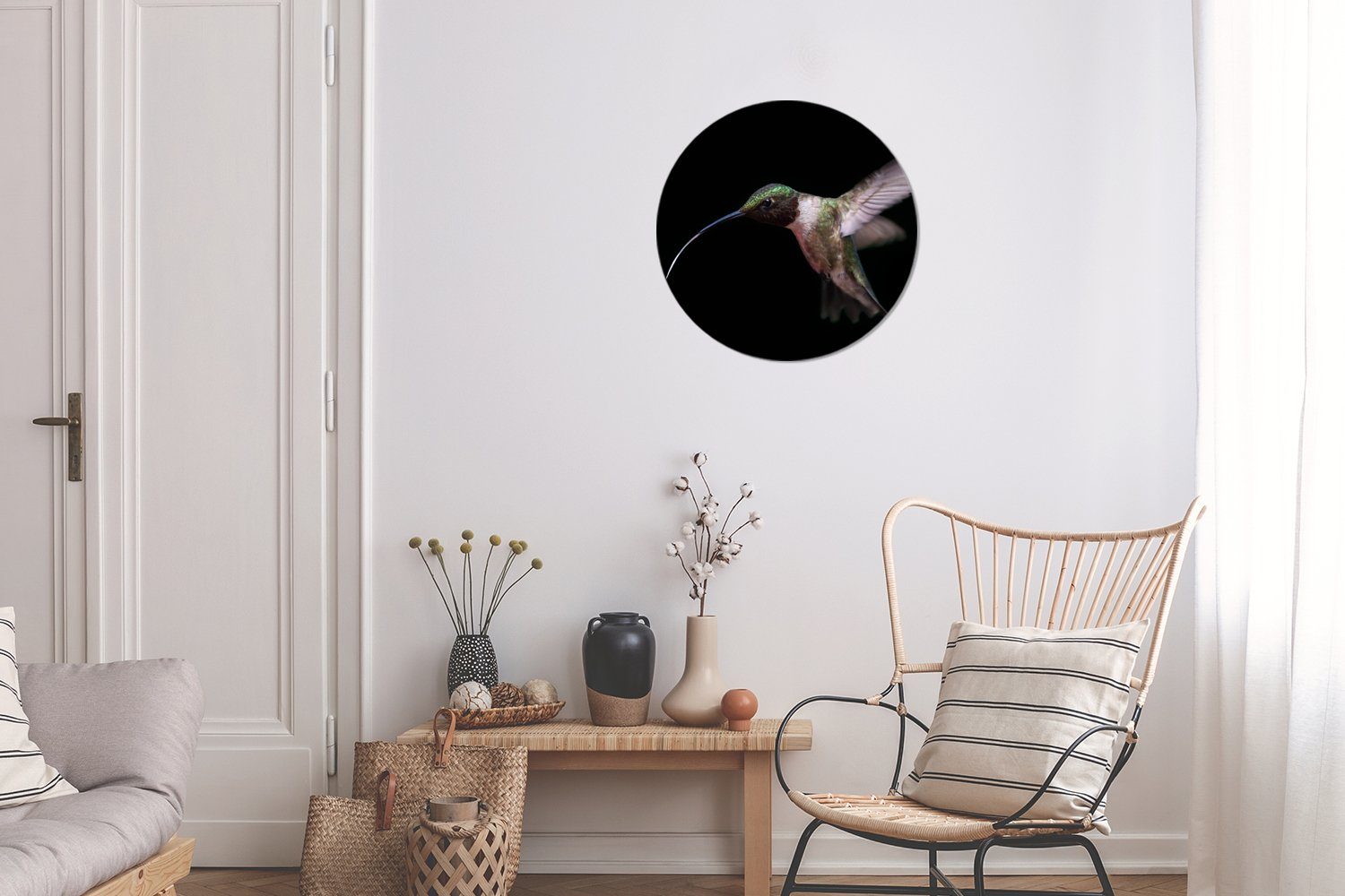 MuchoWow Wandsticker Vogel Federn (1 Rund, Kinderzimmer, für Tapetenaufkleber, Kolibri - St), Wohnzimmer Tapetenkreis 