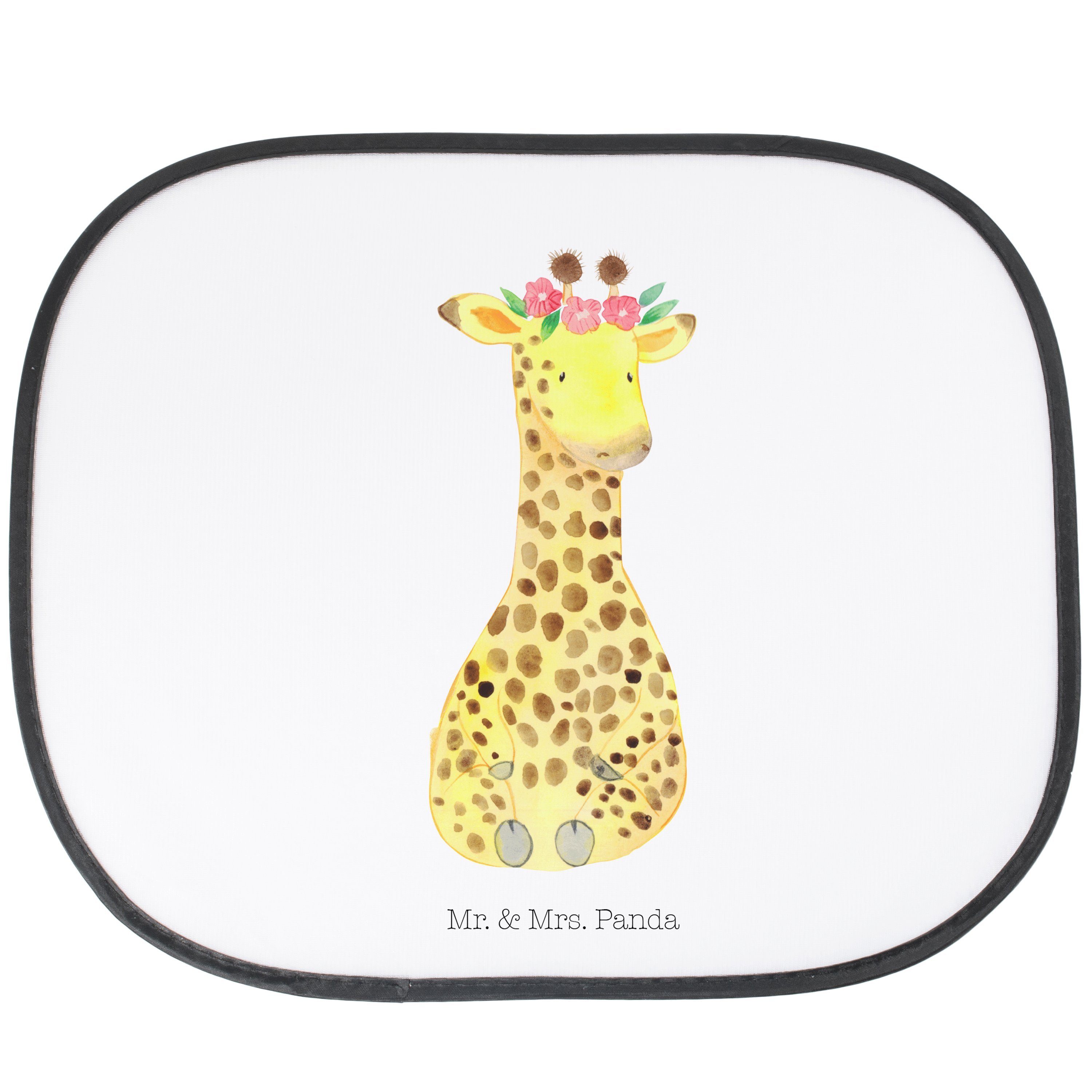 Sonnenschutz Giraffe Blumenkranz - Weiß - Geschenk, Sonnenschutzfolie, Sonnenblend, Mr. & Mrs. Panda, Seidenmatt