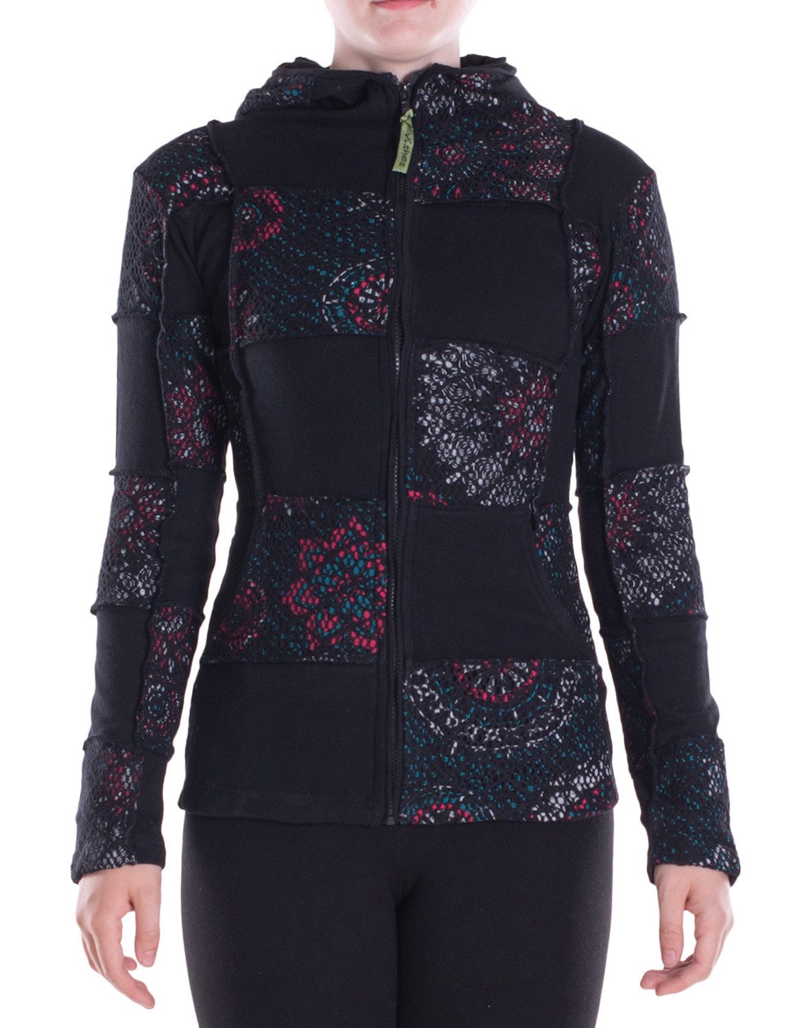 Vishes Kapuzensweatjacke Damen-Jacke Blumen-Sweatjacke Hippie-Jacke Spitzen Kapuzenjacke Gothik, Elfen, Boho Style, Alternative Bekleidung