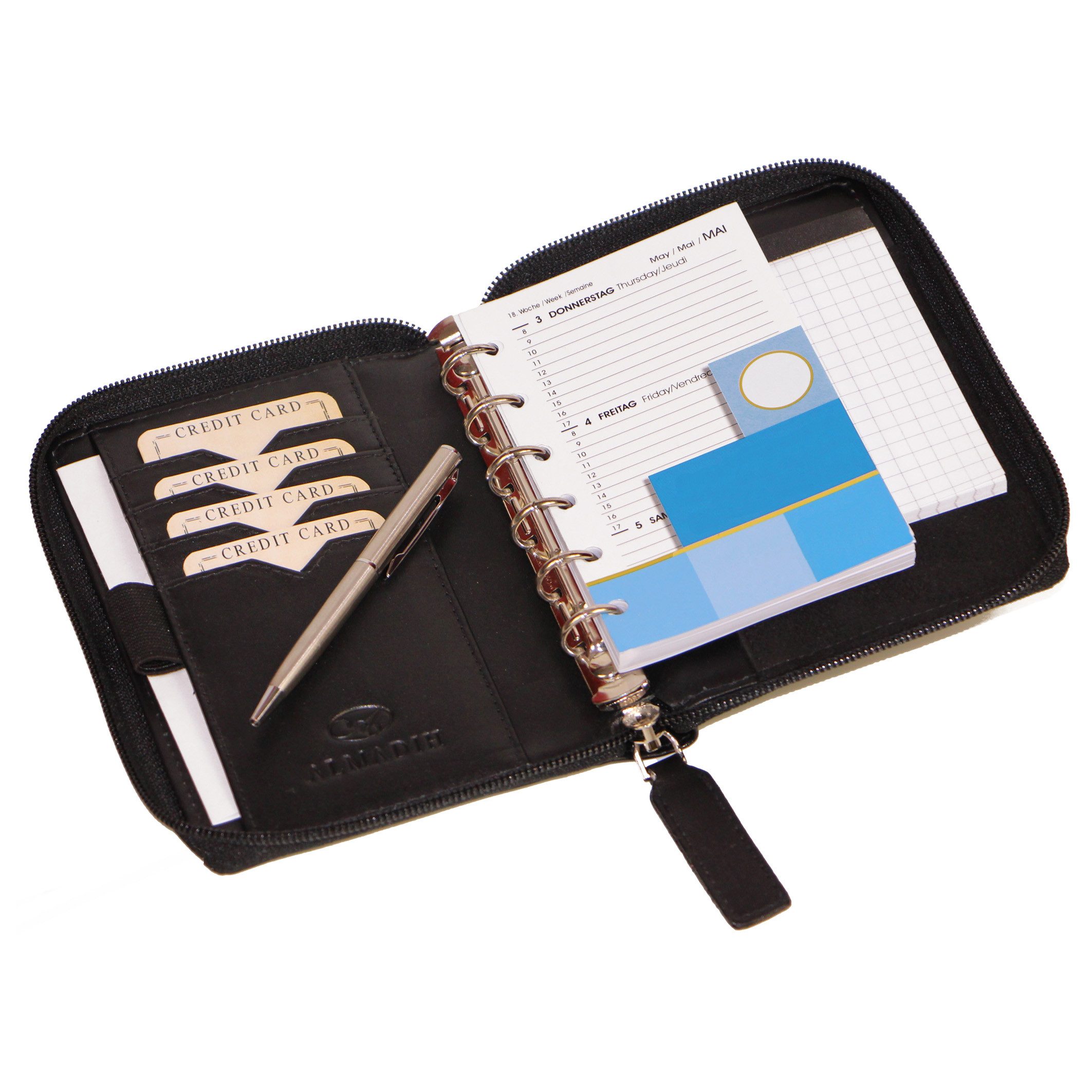 ALMADIH Konferenzmappe Ledermappe A7 Organizer Leder Terminplaner 2026 braun, schwarz