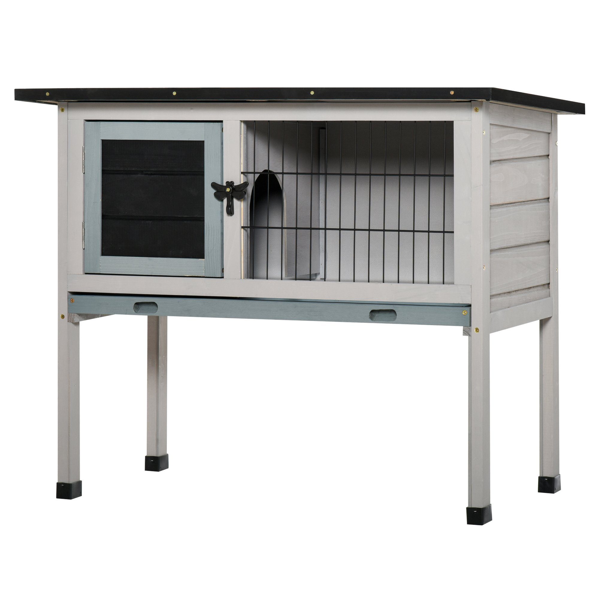 PawHut Kaninchenstall Aus Holz Mit Aufklappbarem Dach - 51x42x43 Cm Grau