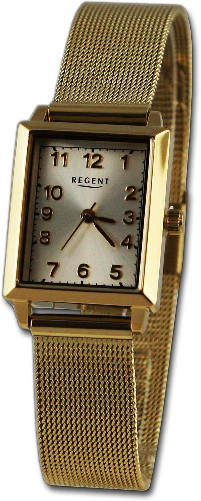 Regent Quarzuhr Regent Damen Armbanduhr Analog, Damenuhr Metallarmband gold, rundes Gehäuse, extra groß (ca. 22x26mm)