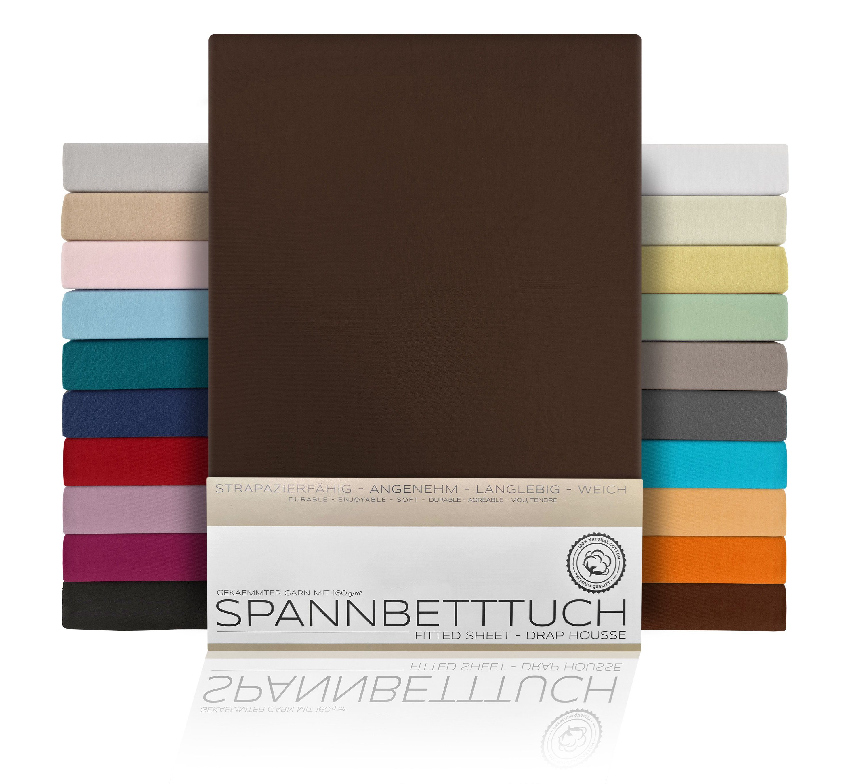 Spannbettlaken Spannbetttuch Bettlaken aus gekämmter Baumwolle Premium Jersey 160g/m², Beautex, Jersey, Gummizug: rundum, (1 Stück)